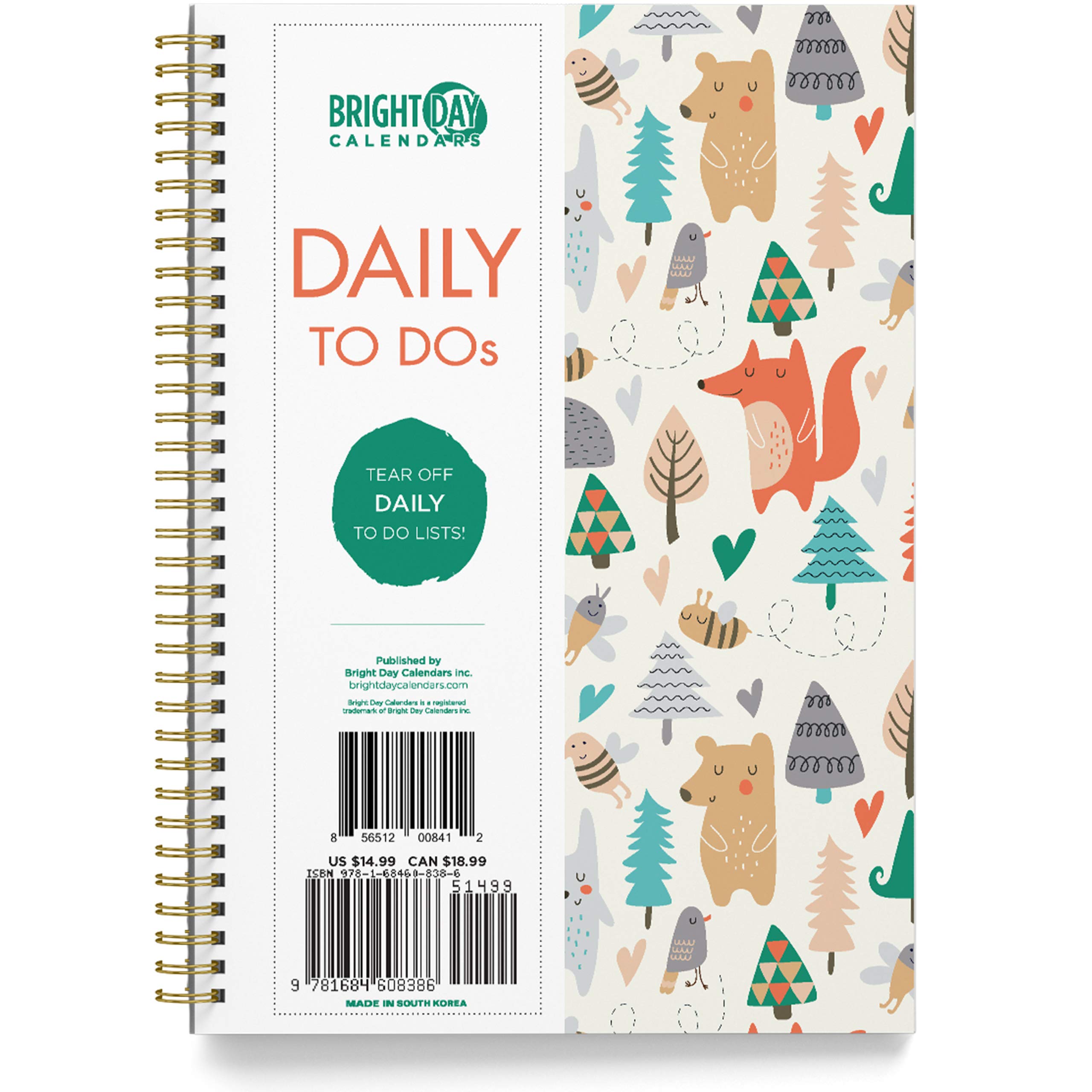 Bright Day CalendarsUndated To Do List Daily Task Checklist Planner Time Management Notebook by Bright Day Non Dated Flex Cover Spiral Organizer Habit Tracker 8.25 x 6.25 (Critters)