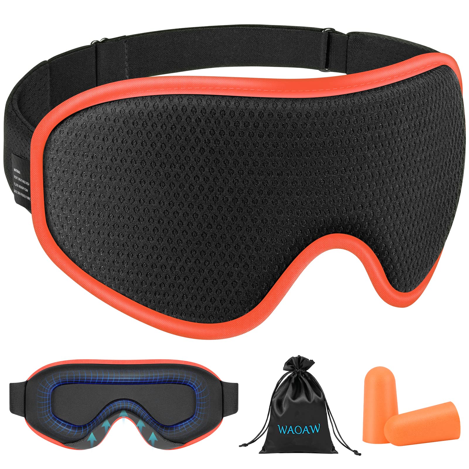 WAOAW Sleep Mask for Women Men, Eye Mask Sleeping of 3D Light Blocking Blindfold (Neon Orange)