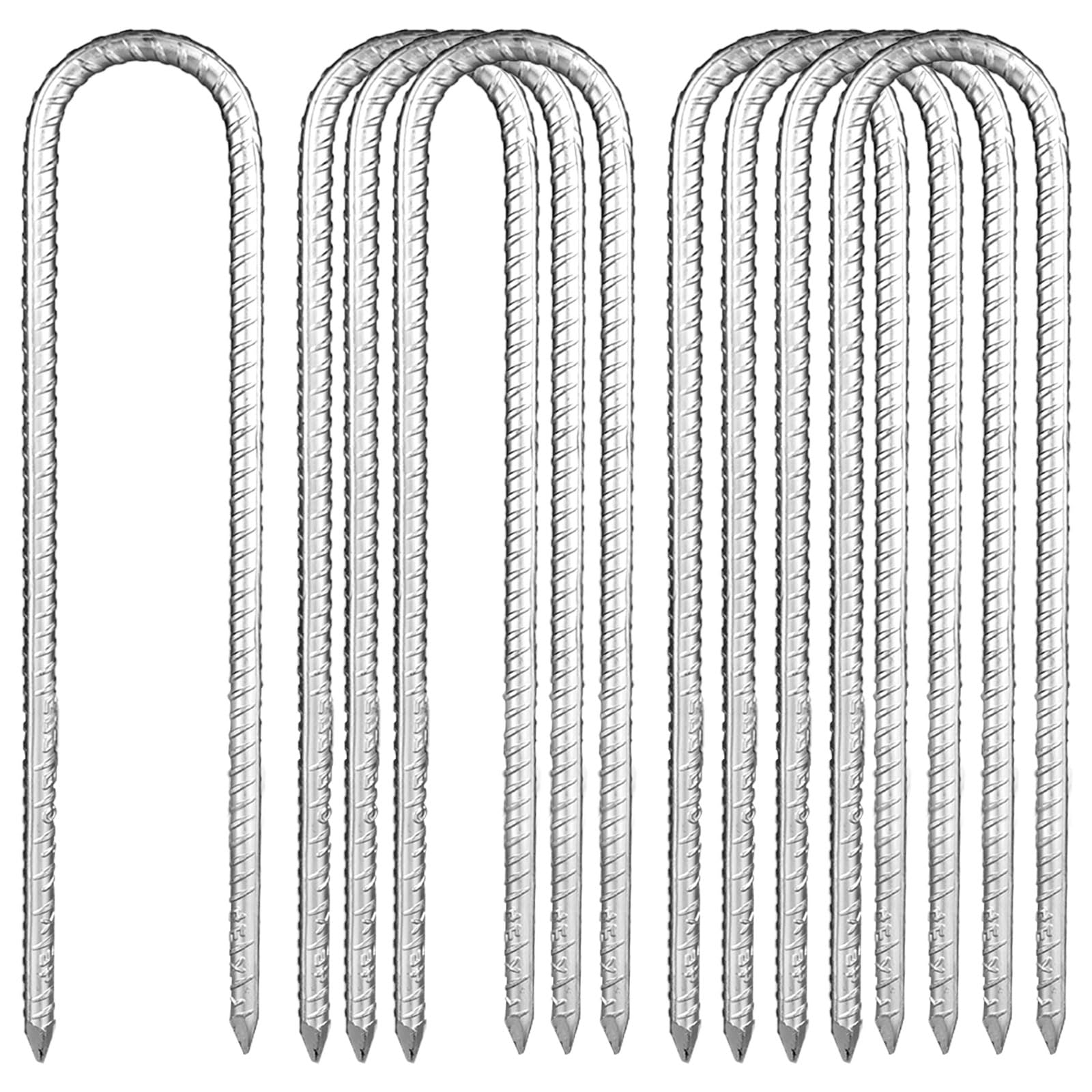 YOUNTHYE 8PCS Heavy Duty Tent Pegs U Shape, 30CM/12 inch, Steel Ground Stakes, Anchorage Stakes for Castles, Tents, Trampolines, Bouncy, Camping, Football Nets