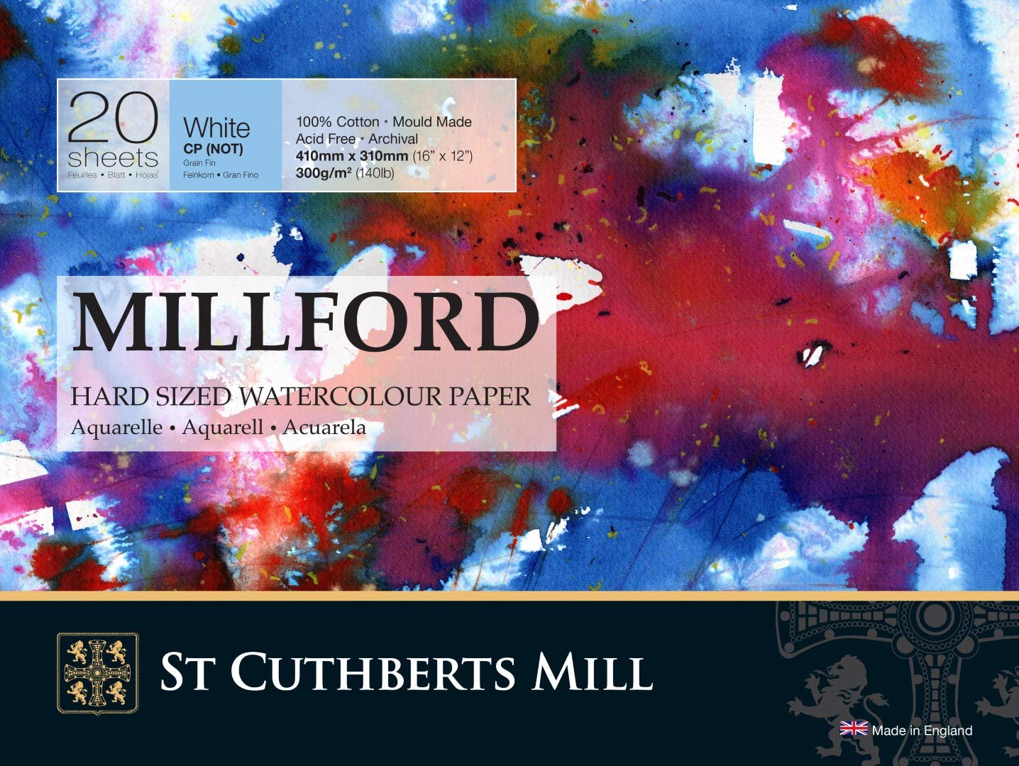 SAUNDERS WATERFORD SERIESST CUTHBERTS Mill Millford Pad 20 Sheets 41 x 31 Glued 4 Sides 300 g/m² Fine Grain