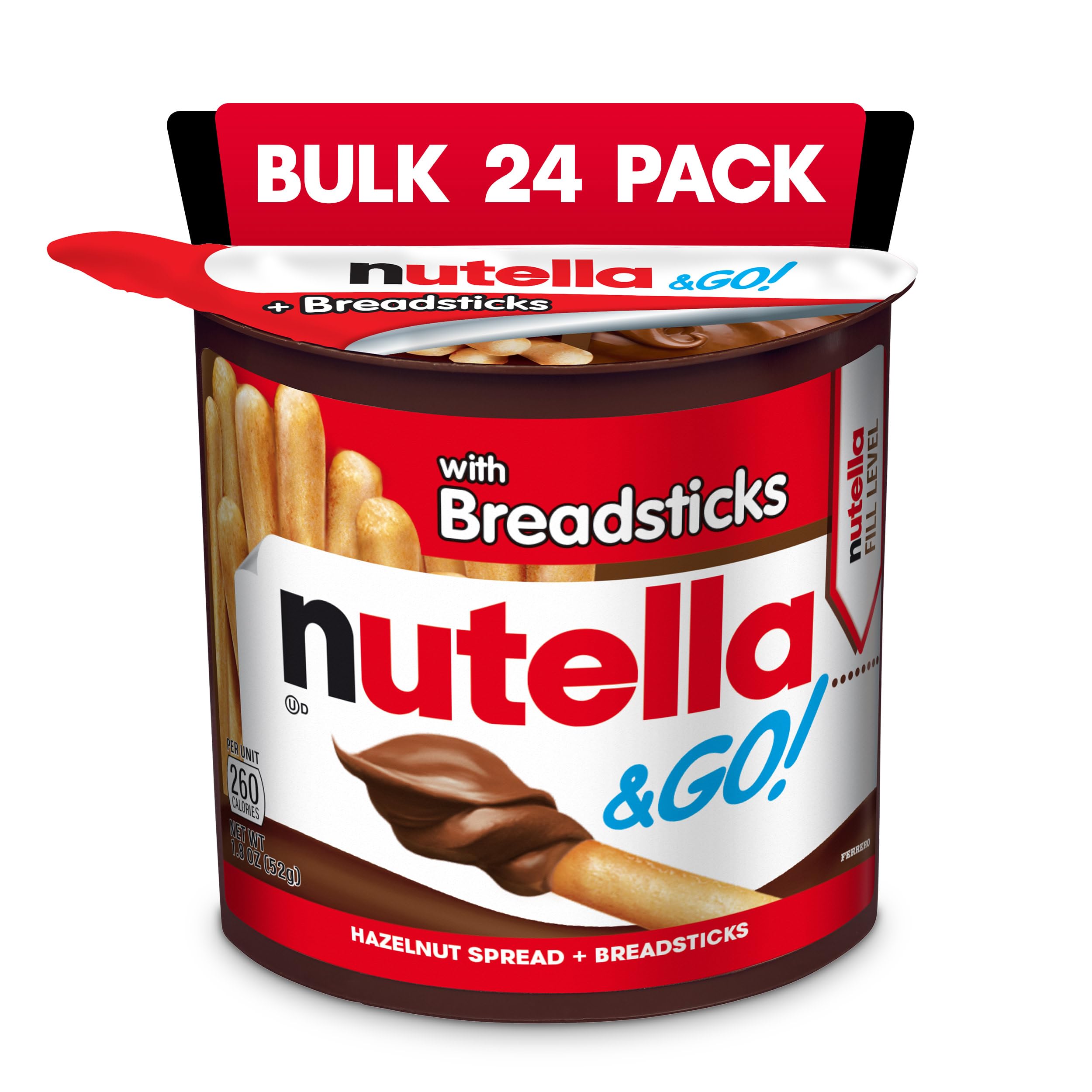 Nutella & GO! Bulk 24 Pack, Hazelnut and Cocoa Spread with Breadsticks, Stocking Stuffers, Snack Cups, 1.8 oz Each​