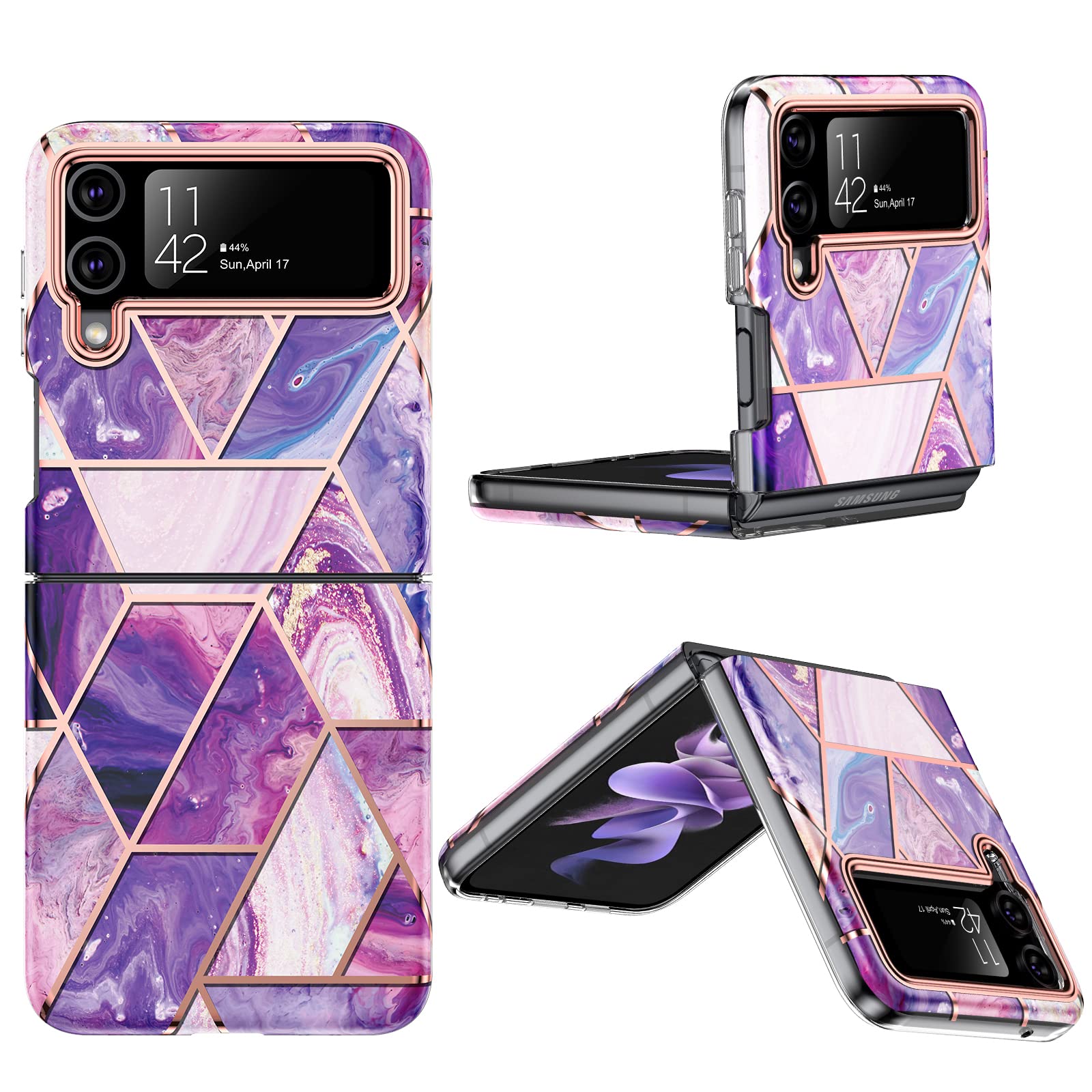 GOLINKMarble Series Case for Samsung Galaxy Z Flip 4 5G(2022), Slim Stylish Protective Bumper Case (Purple)