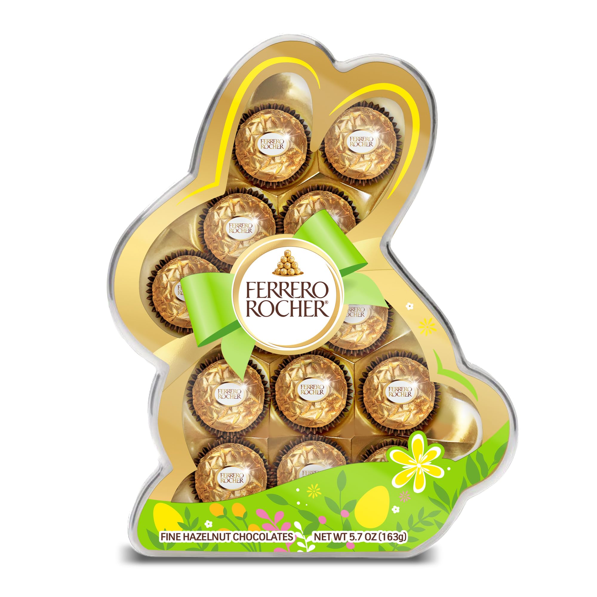 Ferrero Rocher, 13 Count, Premium Gourmet Milk Chocolate Hazelnut, Individually Wrapped Candy for Gifting in a Bunny-Shaped Box, Great Easter Gift, 5.7 oz