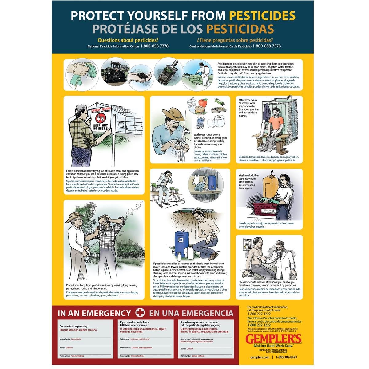 Gemplers Bilingual WPS Pesticide Safety Poster - Meets New EPA WPS requirements, Laminated Cardstock, 23" x 32"