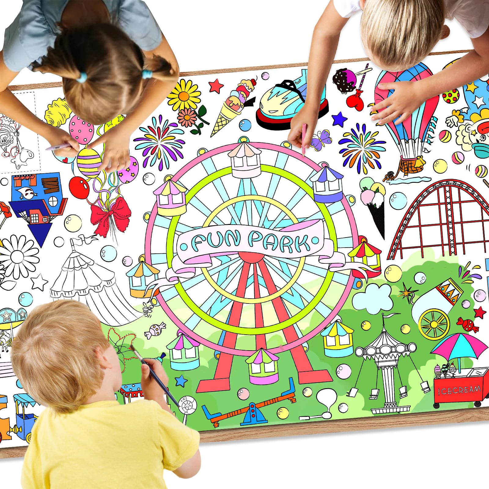 Giant Coloring Poster for Kids,35x72Inch Fun Park Drawing Paper Coloring Tablecloth,Versatile as Wall Décor or Table Cover,Jumbo Coloring Poster for Home Classroom Party Decorations Suppiles