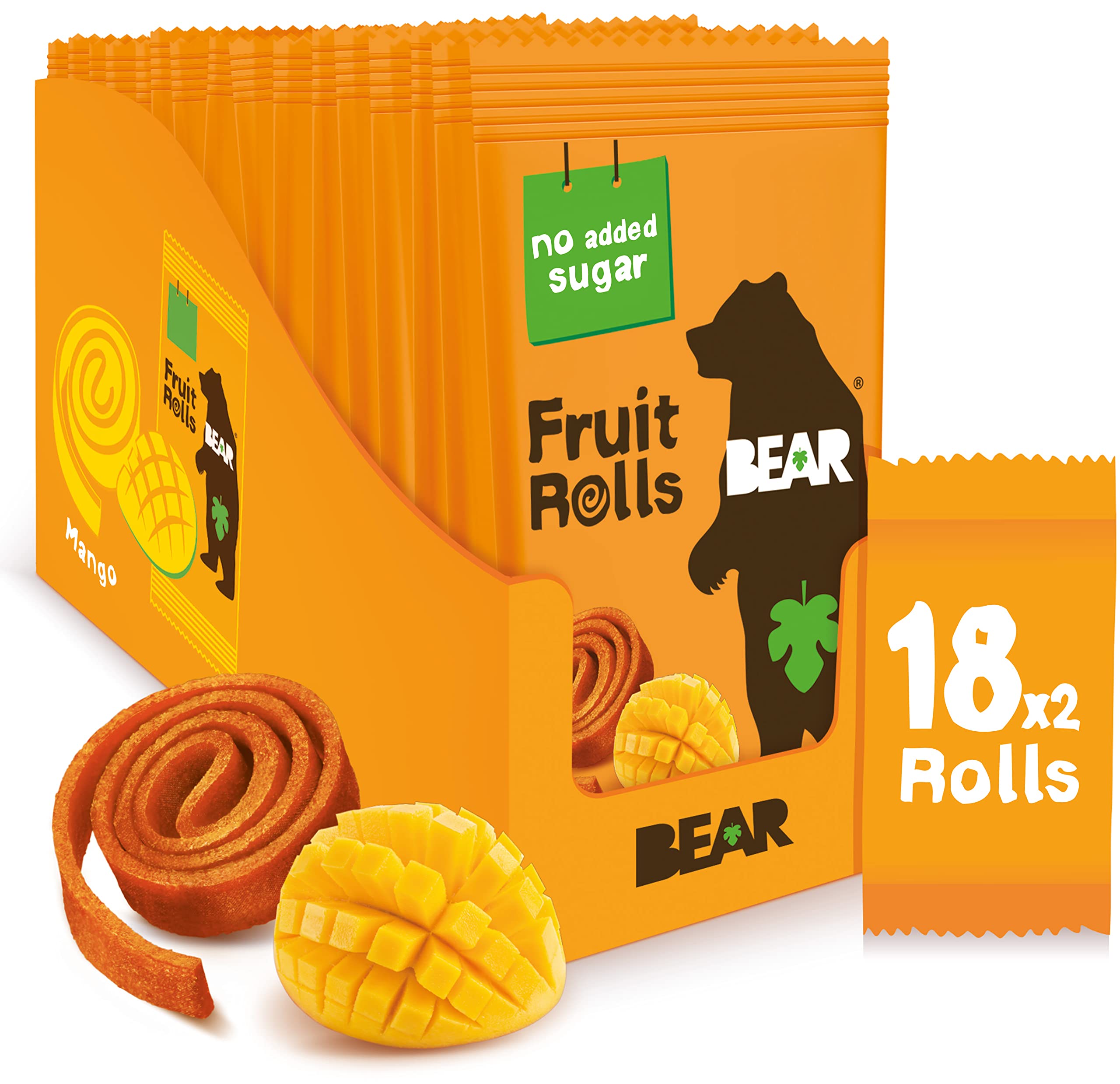 BearFruit Rolls Mango - 100% Natural Ingredients - No added sugar - Healthy School And Lunch Snacks For Kids And Adults - 18 x 20g