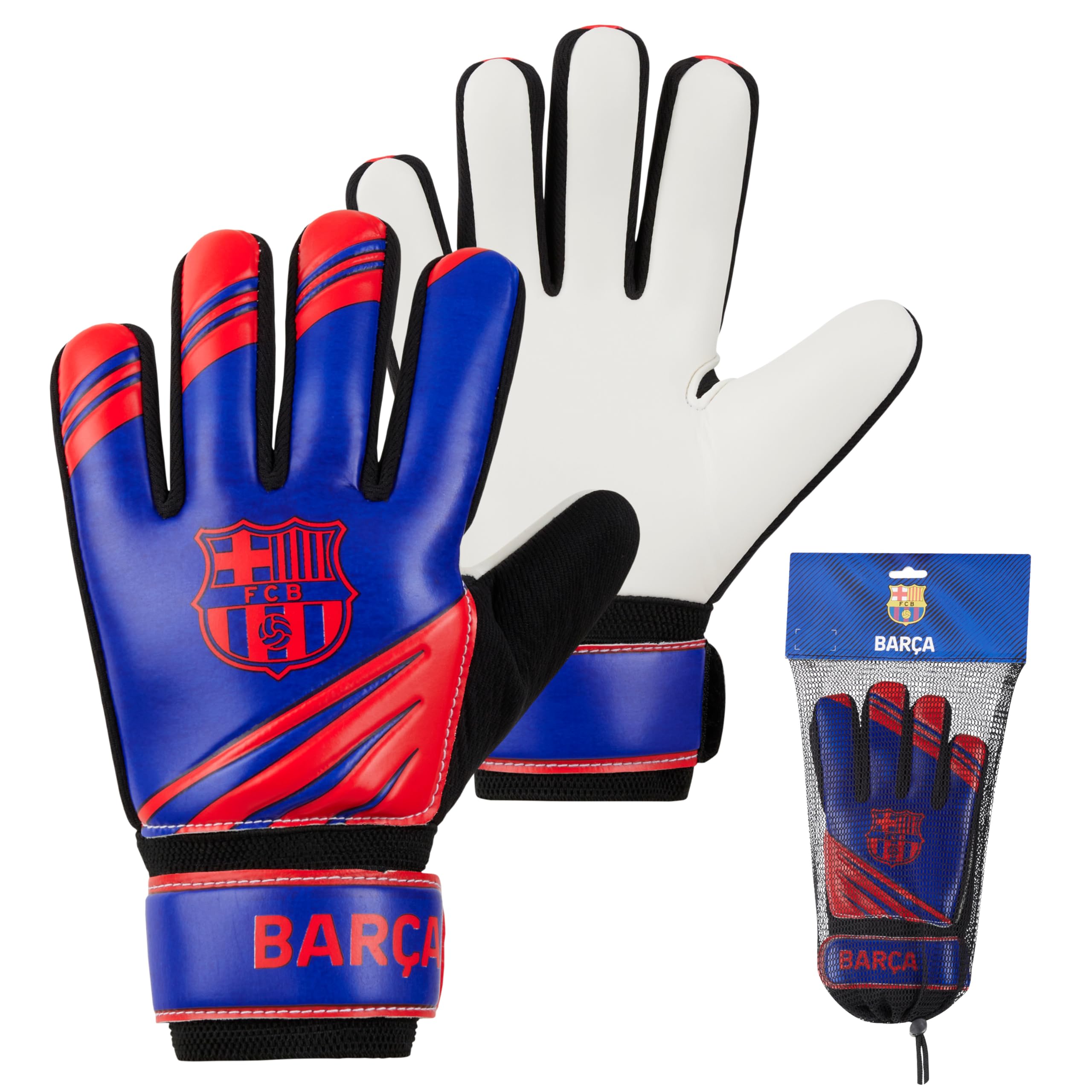 FC Barcelona Goalkeeper Gloves for Kids and Teenagers - Non Slip Padded Palms Size 5 or 7 - Barcelona Gifts for Boys