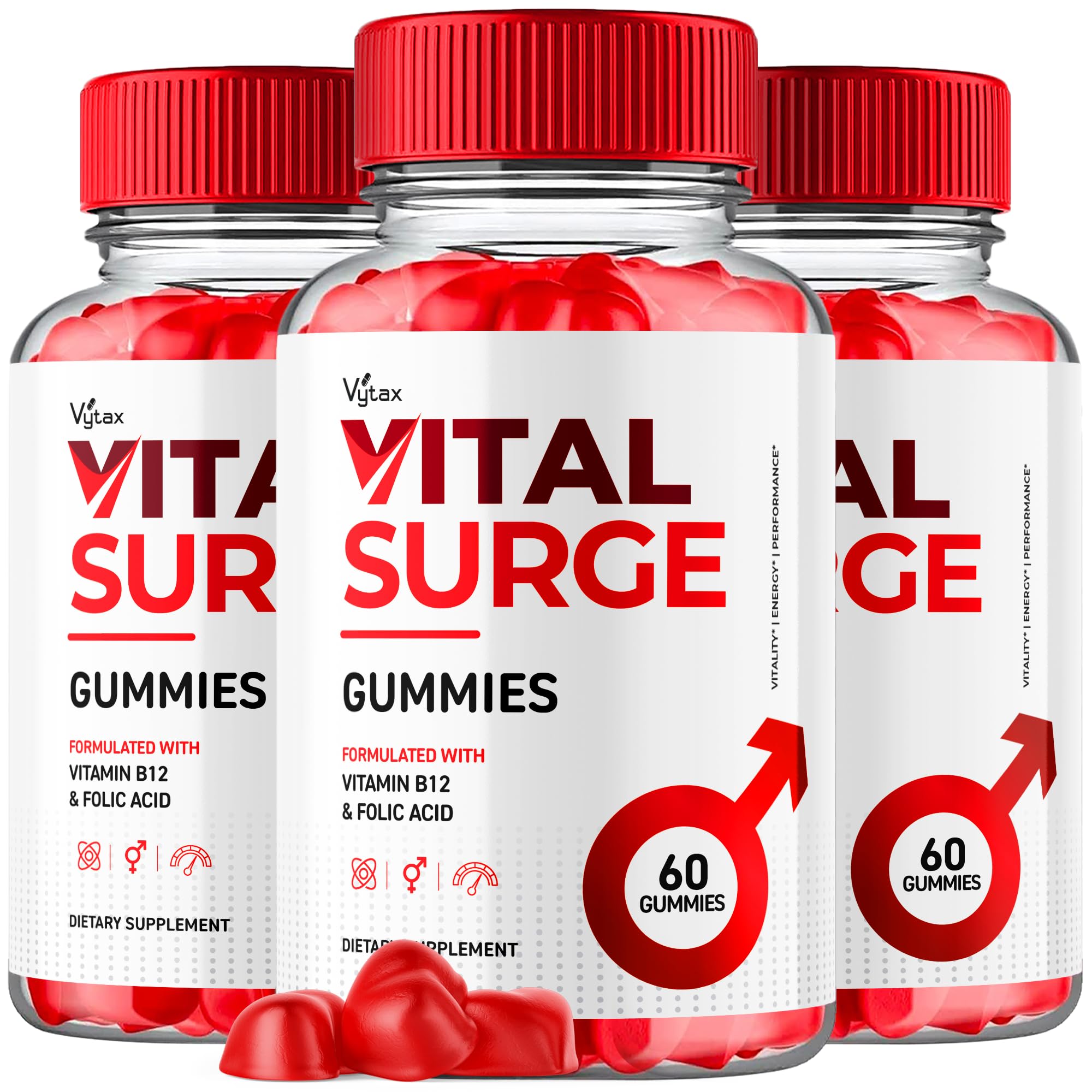 (3 Pack) Vital Surge Gummies, Vital Vita Surge Advanced Extra Strength Formula 1000MG Vigor Pump Men's Vitamin Supplement - Vitalsurge Vitasurge All Natural Ingredients Delicious Chews (180 Gummies)