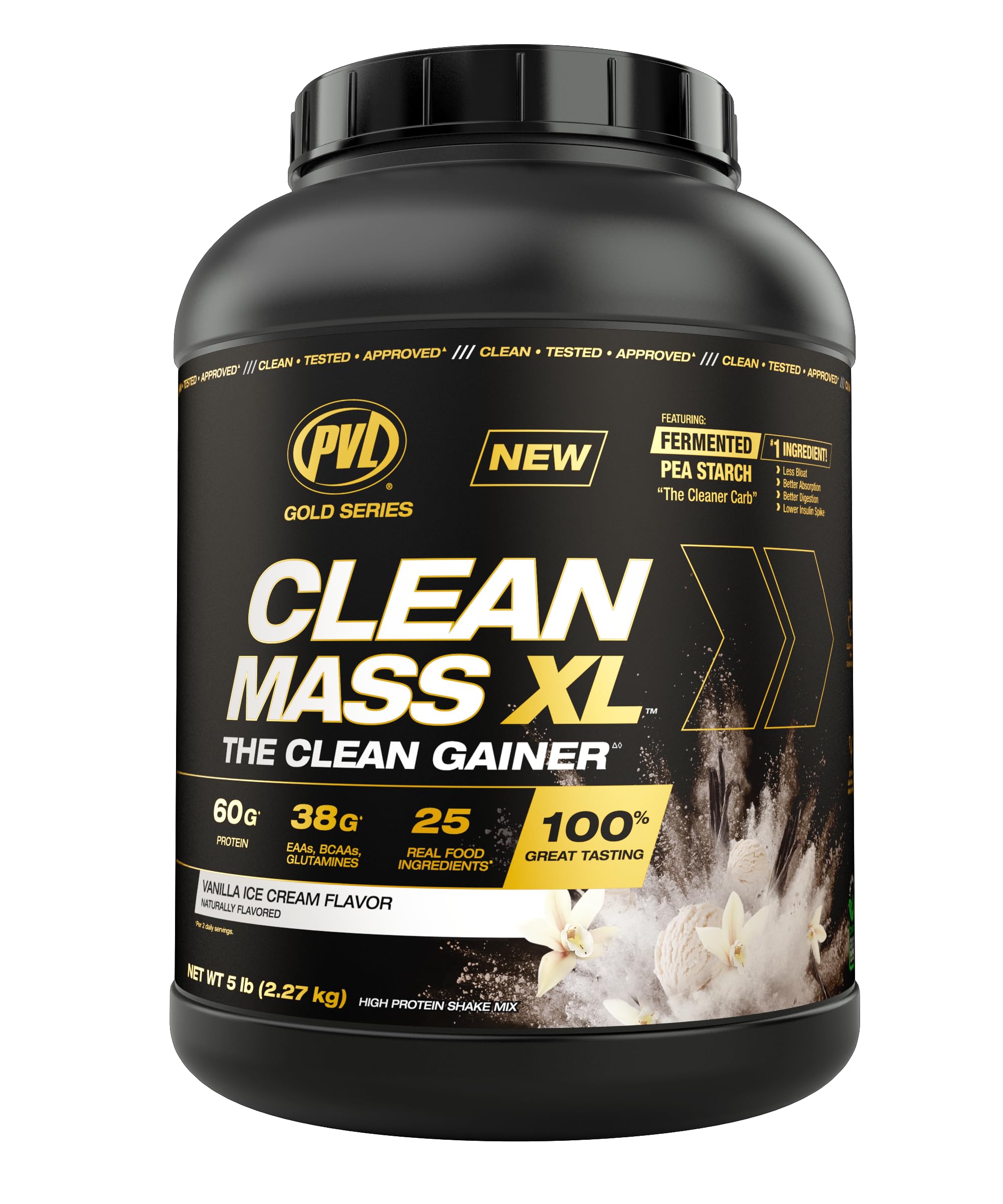 PVL Gold Series - Clean Mass XL - The Clean Muscle Mass Gainer - 5 LB - Vanilla Ice Cream