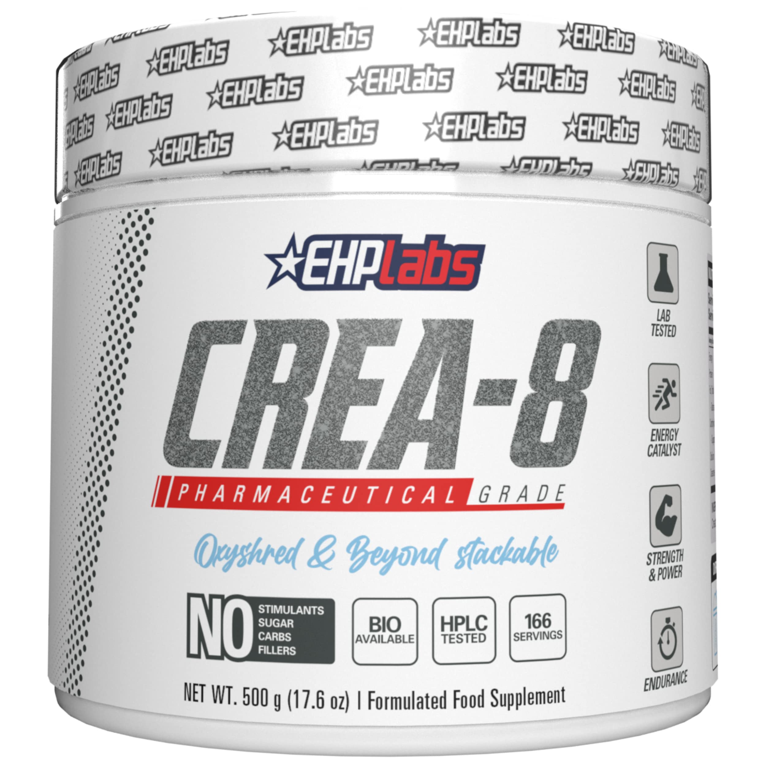 EHP LabsCREA-8 Micronized Creatine Monohydrate Powder - Creatine Powder for Muscle Growth, Increased Strength, Enhanced Energy Output and Improved Performance, Unflavored - 100 Servings (500g)