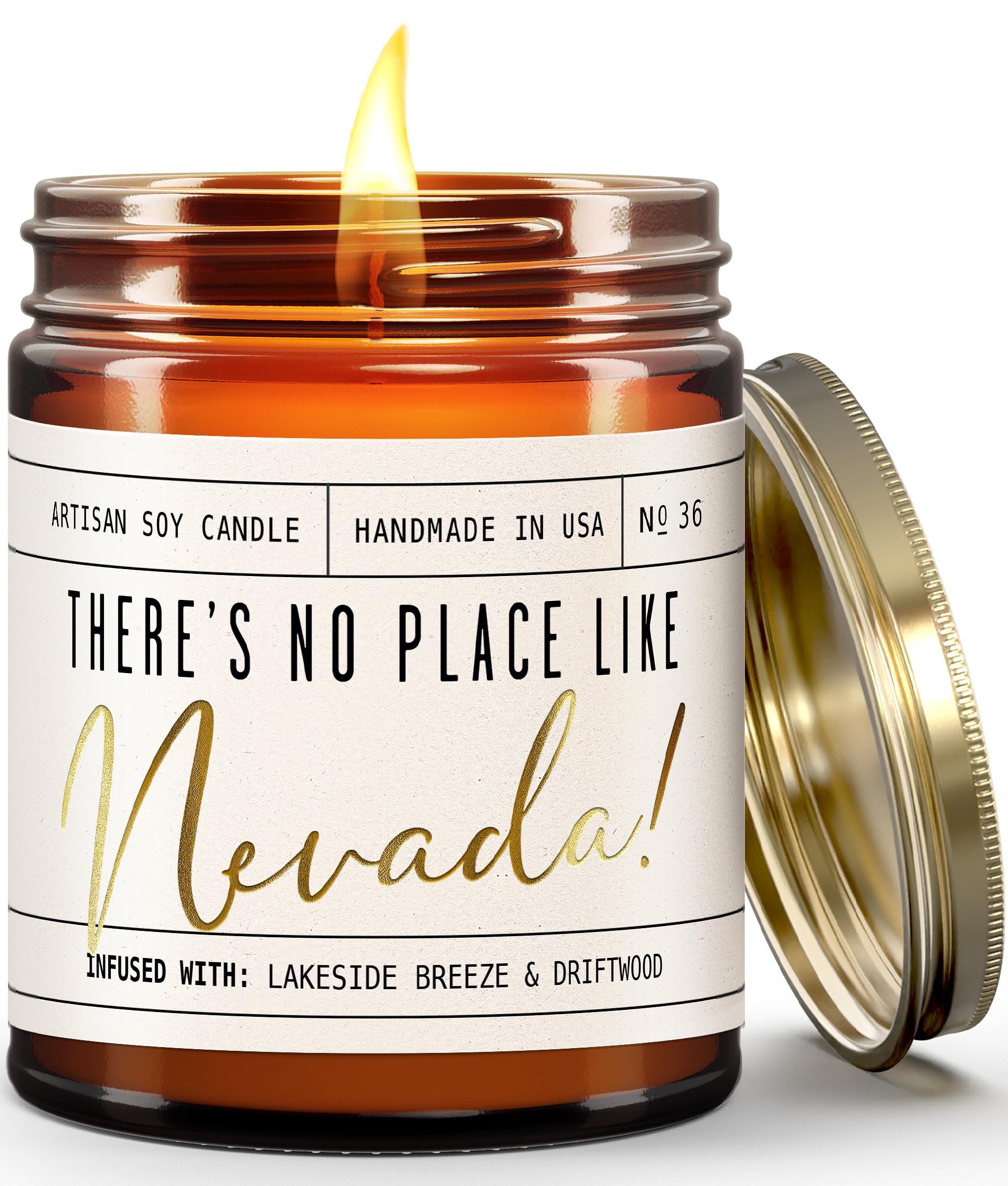 Nevada Gifts, Nevada Decor for Home - 'There's No Place Like Nevada Candle, w/Crisp Lake Tahoe Air, Driftwood & Apple I Nevada Souvenirs I Nevada State Gifts I 9oz Jar, 50Hr Burn, USA Made