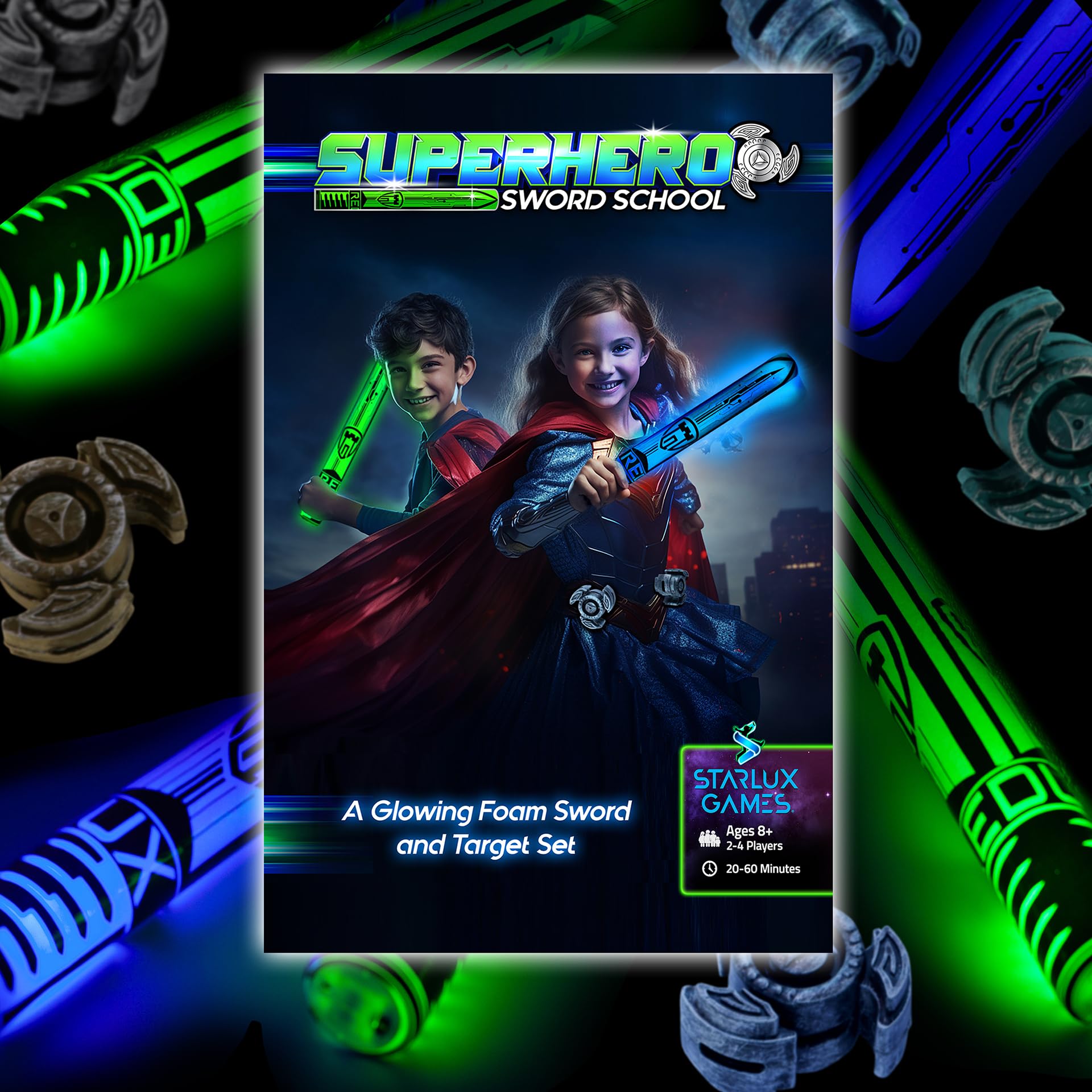 Starlux Games Superhero Sword School: A Glowing Foam Sword and Target Set; Ages 5+, 2-4 Players