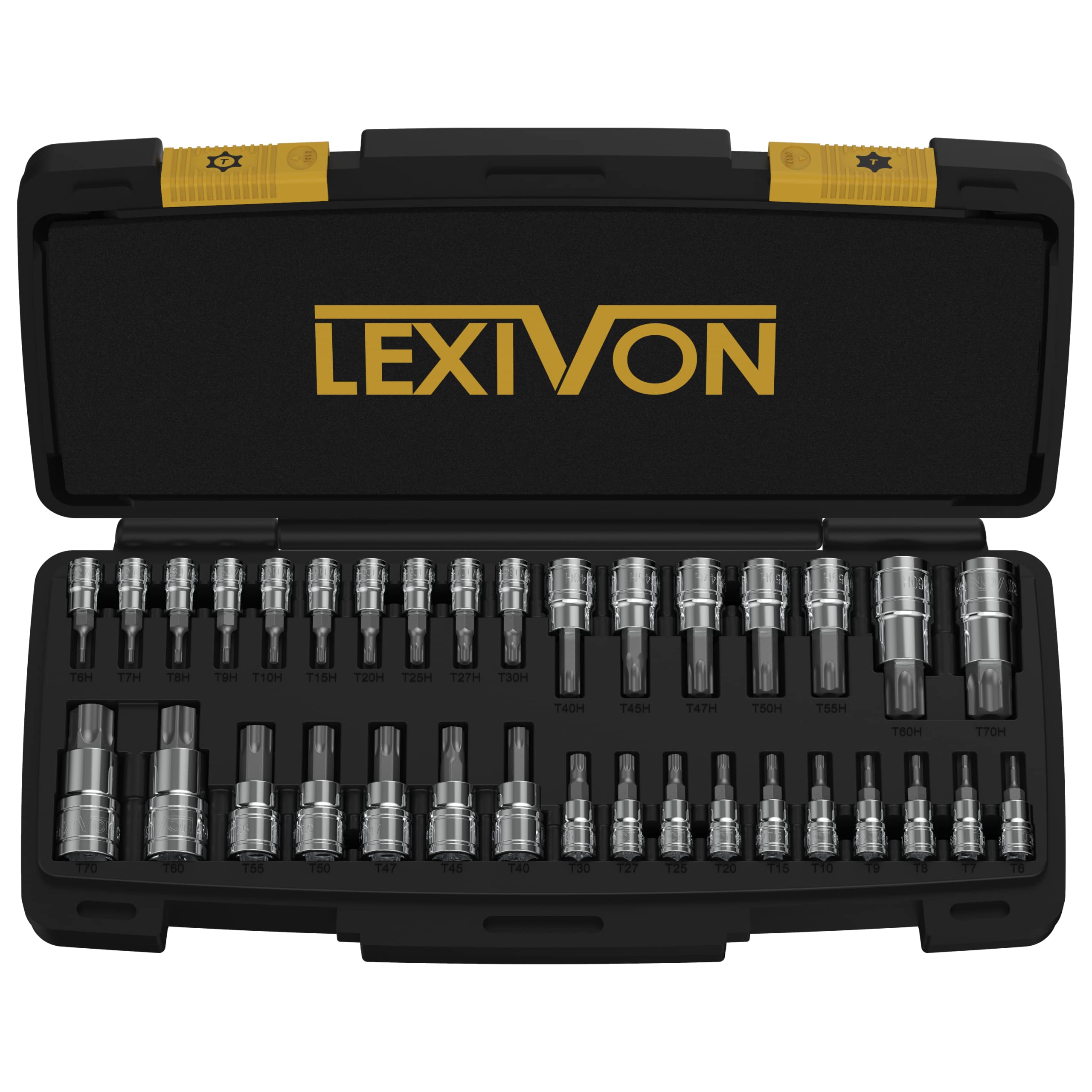 LEXIVON Master TORX Bit Socket Set, Premium S2 Alloy Steel | Complete 34-Piece, Solid Star & Tamper Proof T6 ~ T70 | Enhanced Storage Case (LX-149)