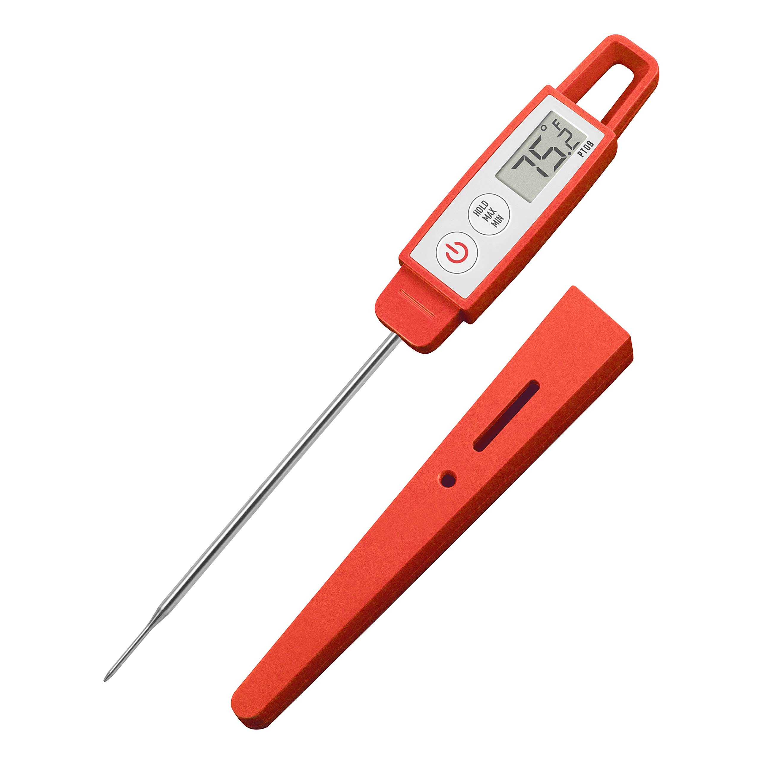 LavatoolsPT09 Super-Quick Commercial Grade Digital Thermometer for Cooking, Meat, Candy, Candle, Liquid, Oil, 4.5" Compact Probe, Splash Proof, °C/°F Toggle, Hold Function - Sambal