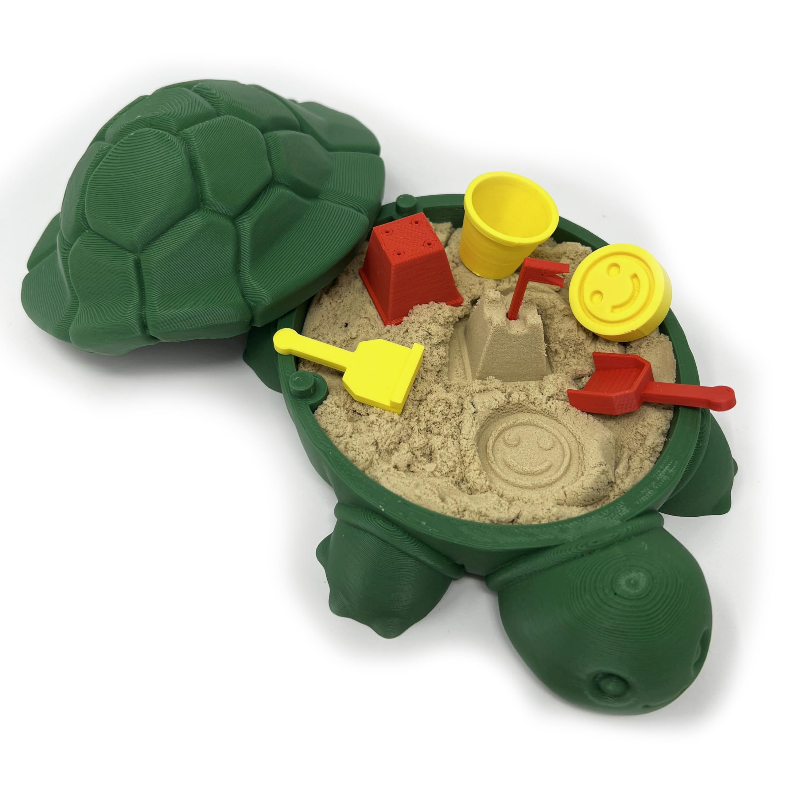 Munnygrubbbers - Mini Desktop Turtle Sand Box - 6 x 6 in - Stress Relief - Includes Soft Moldable Play Sand and Mini Tool Accessories - Novelty Gift - Desktop Decor - Zen Garden - (Green)