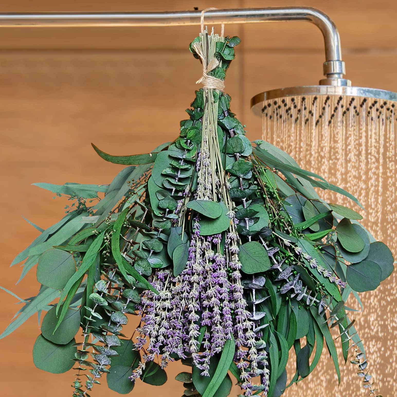 52 PCS Mix Dried Eucalyptus & Lavender Flowers Bundles for Shower, 17'' Natural Real Hanging Silver Dollar Eucalyptus Leaves Stems, Fragrance Fresh Plants Home Bathroom Decor (52pcs)