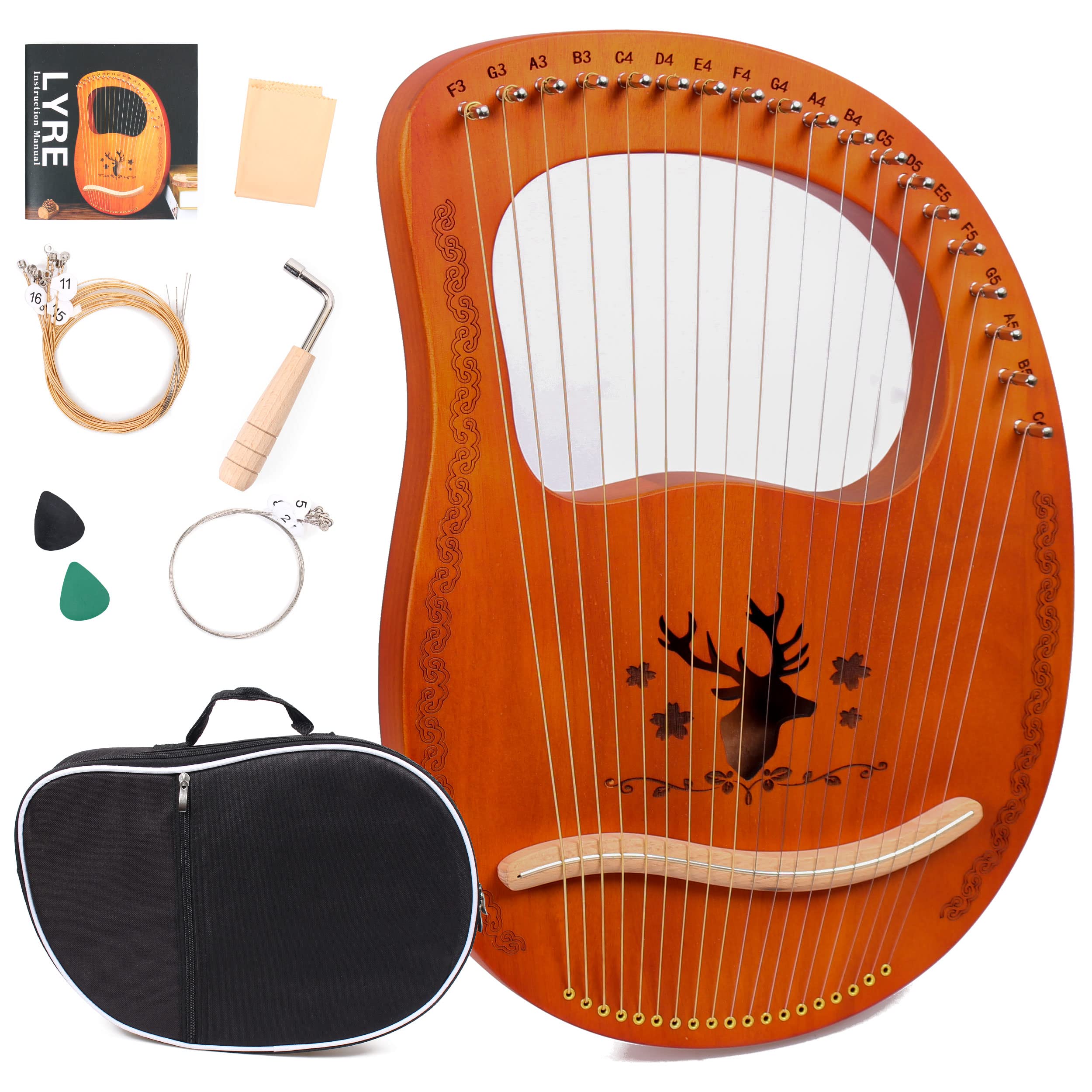 19-String Lyre Harp with Tuning Wrench Harp Instruments, Lyre Harp is Good Choice for Music Lovers, Beginners and Friends