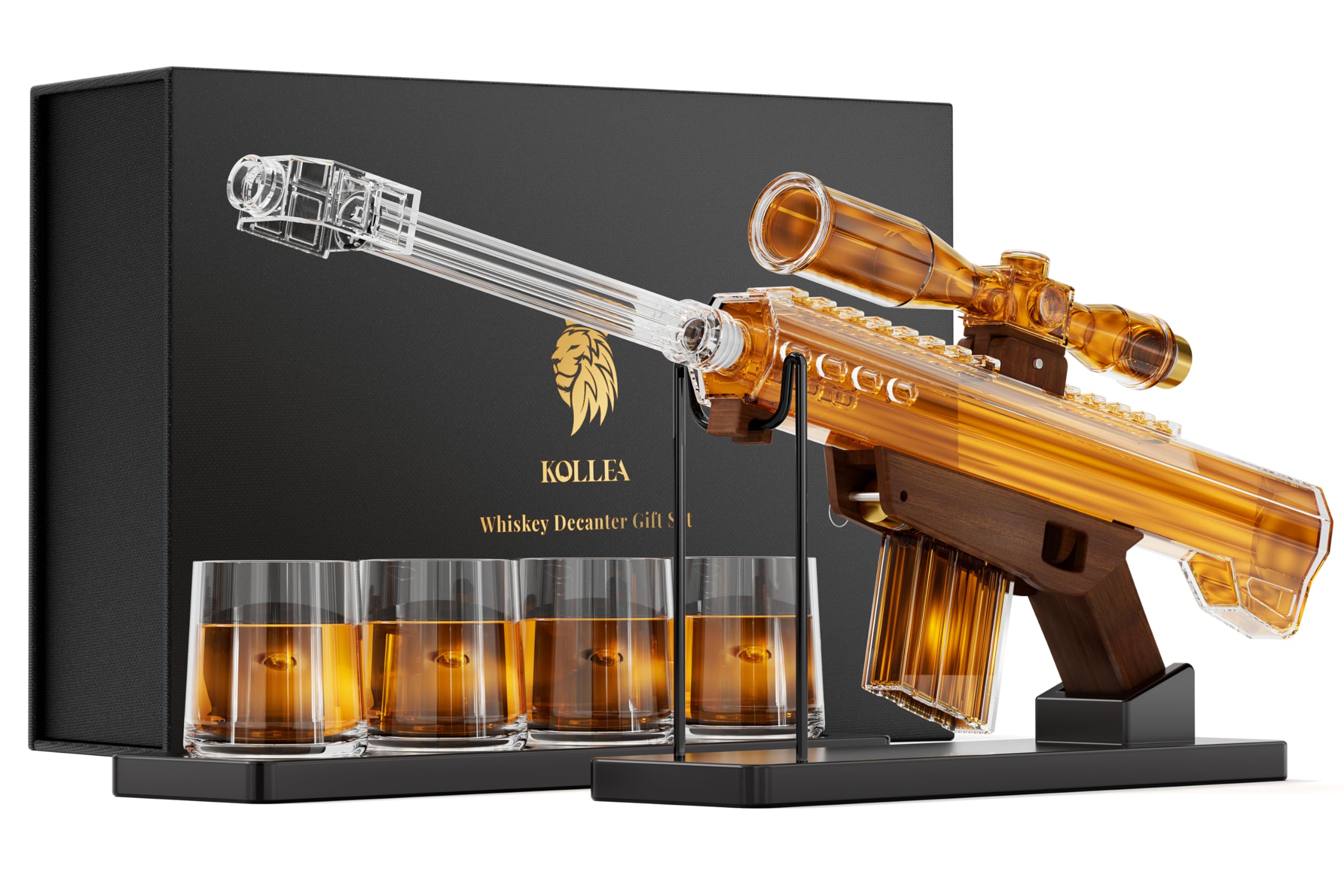 KolleaGifts for Men, Kollea 22 oz Whiskey Decanter Set and 4 Glasses with 5 oz Viewing Telescope, Unique Anniversary Birthday Gift Ideas for Him Husband Grandfather Cool Shot Dispenser for Home Bar