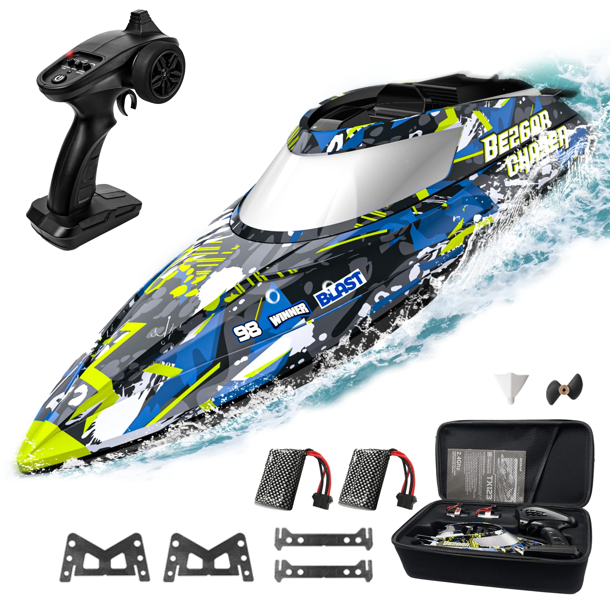 BEZGAR TX123 Remote Control Boats - Fast Speed RC Boat 32+ KPH with A Portable Suitcase for Lakes & Pools & Salt Water, Summer Toys for Adults and Ideal Gifts for Kids Boys Age 6 7 8-12 Years Old