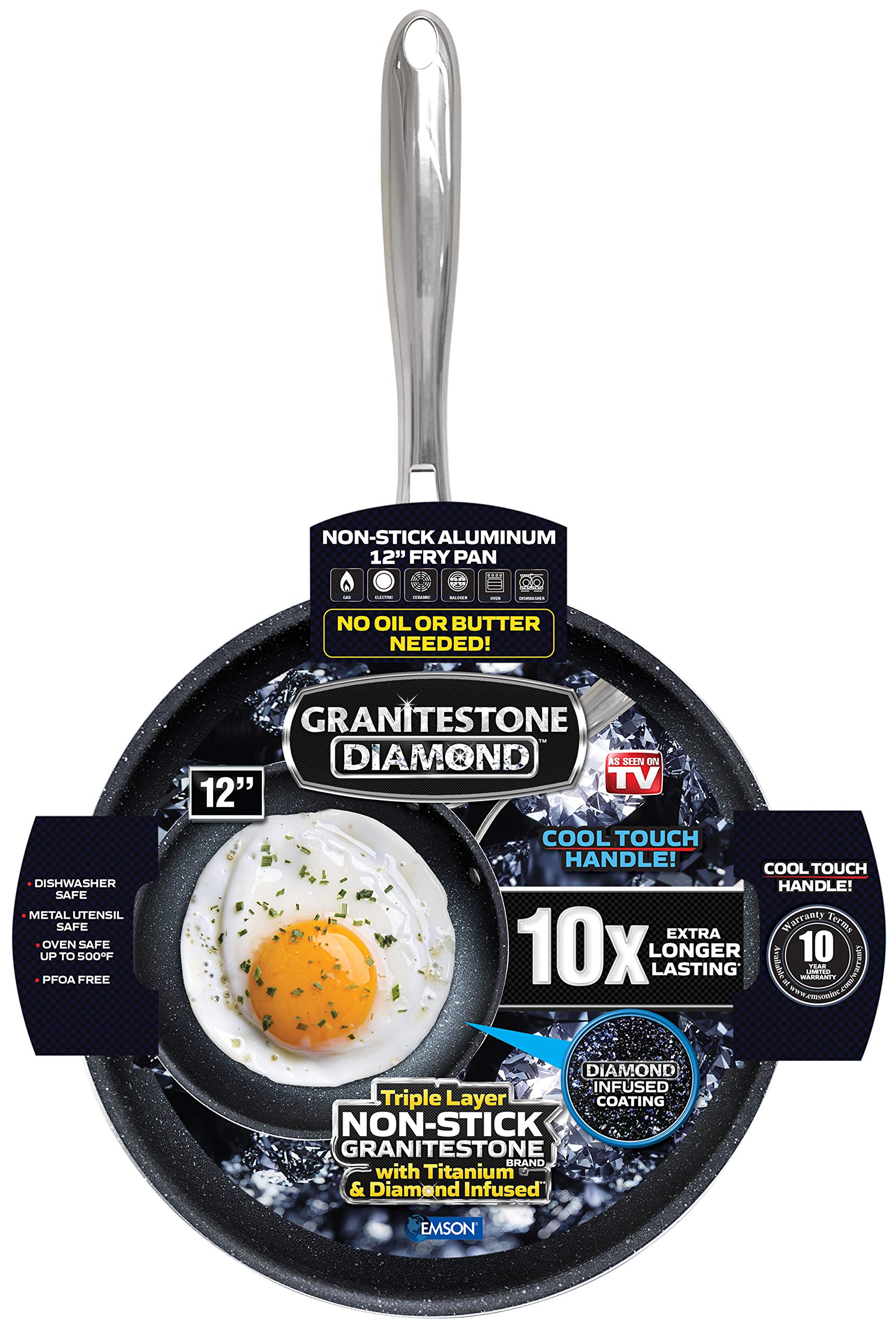 Graniterock Non-stick, No-warp, Mineral-enforced Frying Pans PFOA-Free As Seen On TV (12-inch)