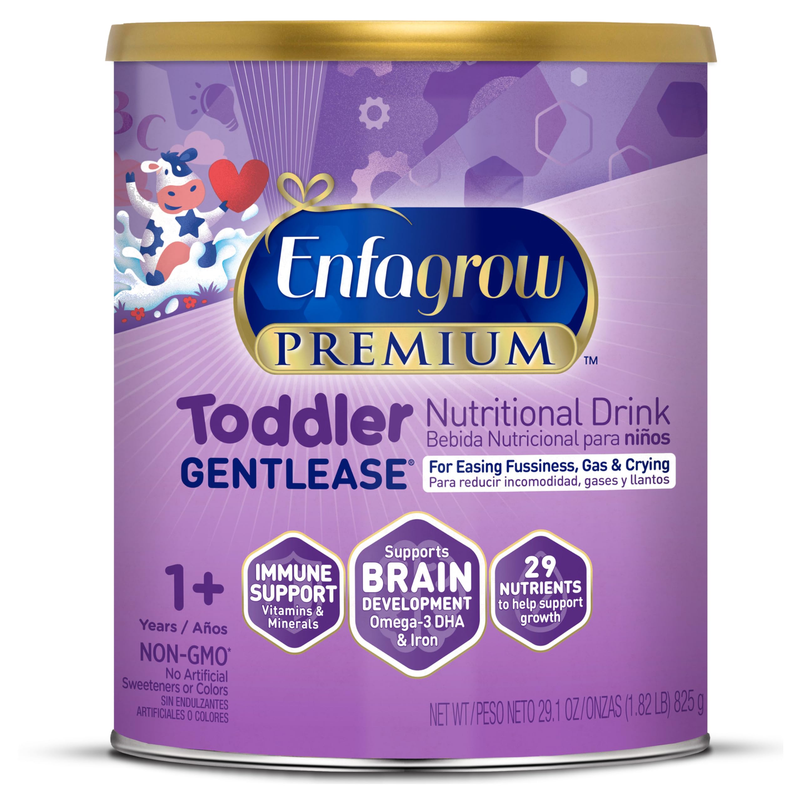 Enfagrow PREMIUM Gentlease Toddler Nutritional Drink, Made with Real Milk, Designed to Ease Fussiness, Gas & Crying, Brain-Building Omega-3, Nutrients for Growth & Immune Support, Powder Can, 29.1 Oz