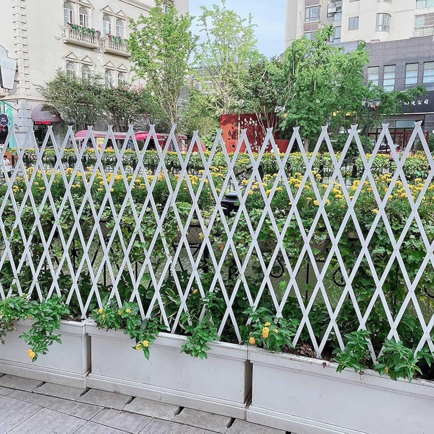 LINGWEI Wooden Fence Portable Wooden Picket Fence Wooden Lattice Wall Fence Panel Expendable Plant Haging Frame Trellis Plant Support Fence Wooden Fence White