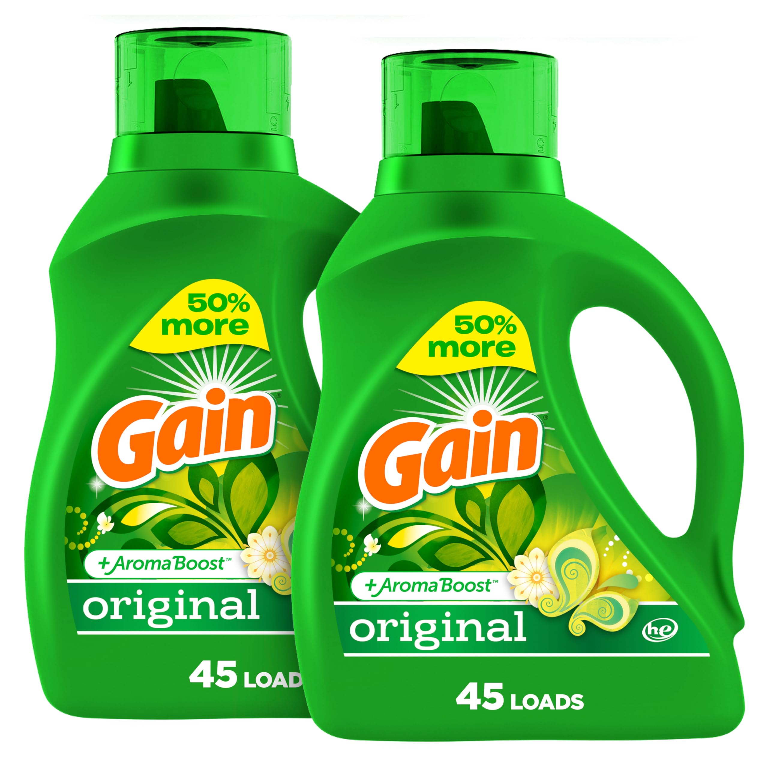 GainLaundry Detergent Liquid Soap Plus Aroma Boost, Original Scent, HE Compatible, 90 Loads Total, 65 Fl Oz (Pack of 2)