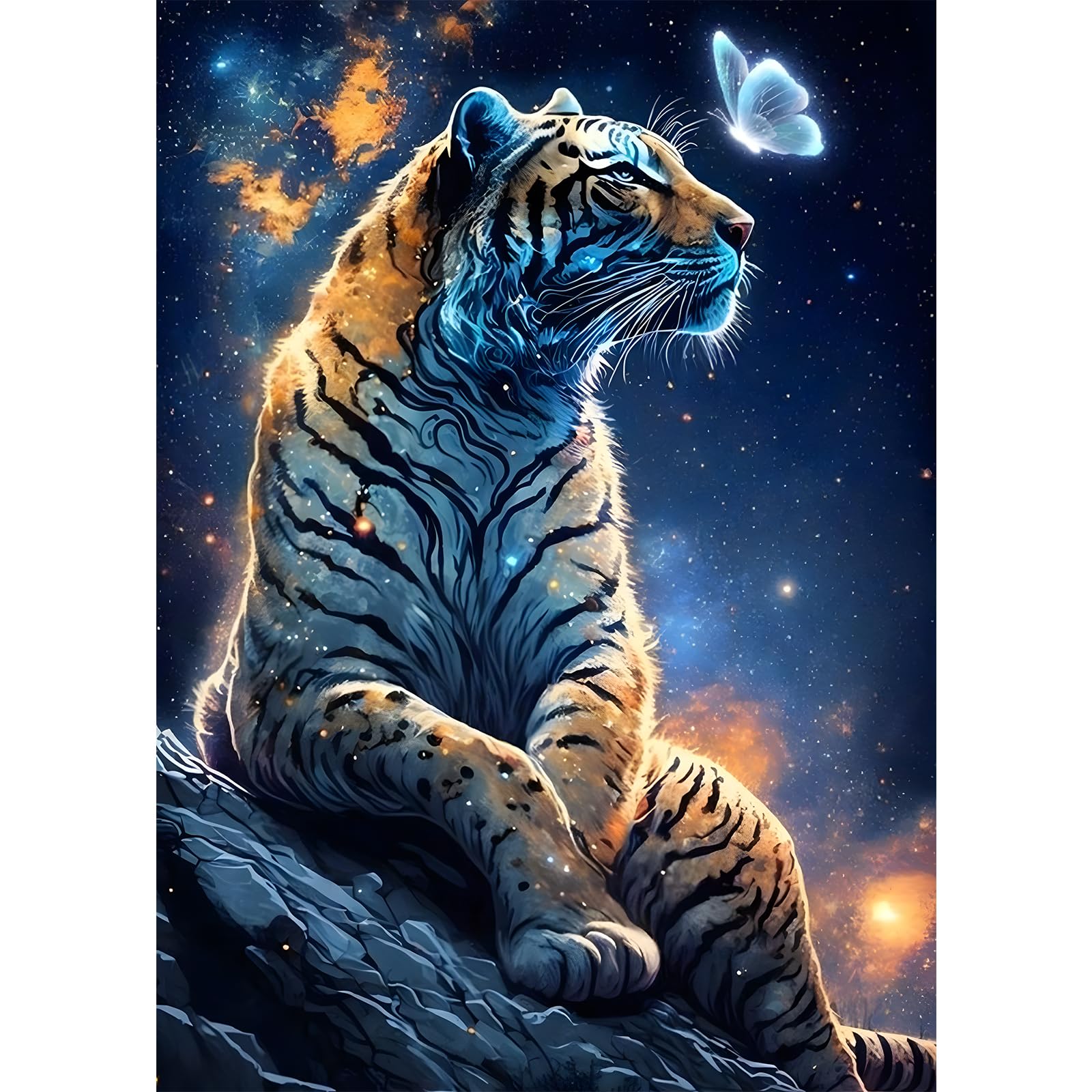 RICUVED Diamond Art Kits for Adults, Tiger Diamond Art Kits Full Drill 5D Fantasy Diamond Art, Starry Sky Diamond Gem Dots Art and Crafts for Gift Home Wall Decor 12x16 Inch/30x40cm