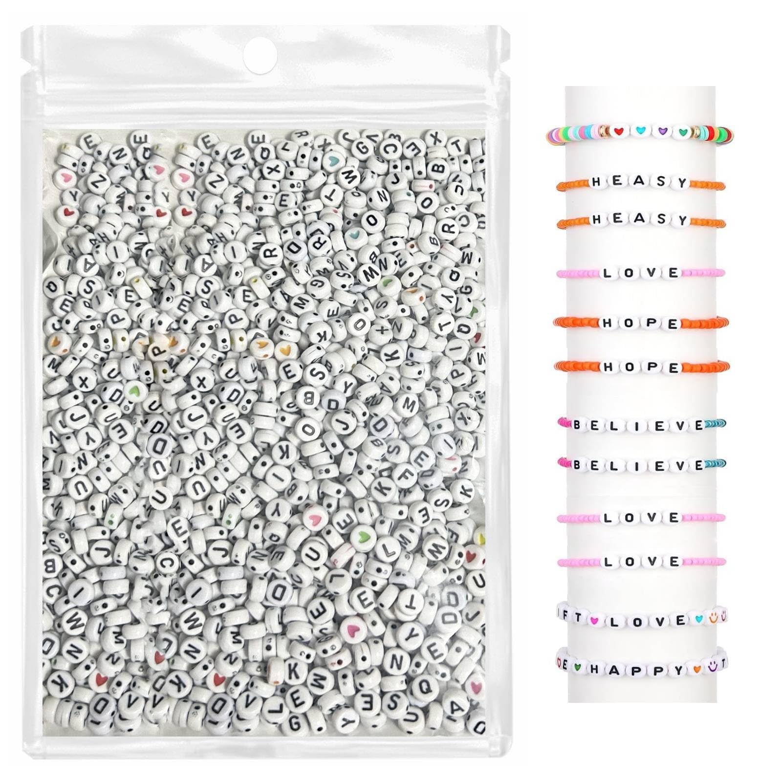 OMBRISA Letter Beads 1000Pcs, Alphabet Beads, Letters for Bracelet Making 4x7mm, Colorful Round Acrylic Alphabet Round A-Z Bracelet Making Kit (Black&White)