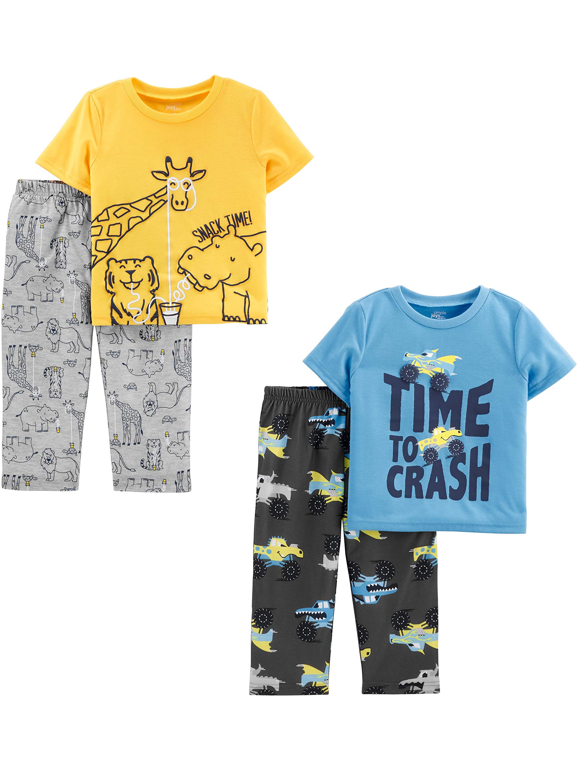 Boy's 4-Piece Pajama Set (Short Sleeve Poly Top & Fleece Bottom), Pack of 4