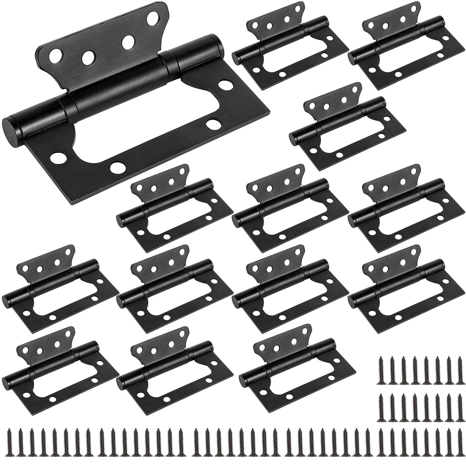 14 PCS 4 x 3 Inches Non-Mortise Door Hinges, Stainless Steel Door Hinges with Complete Mounting Screws, Silent Movement and Smooth Brushed Surface, Black