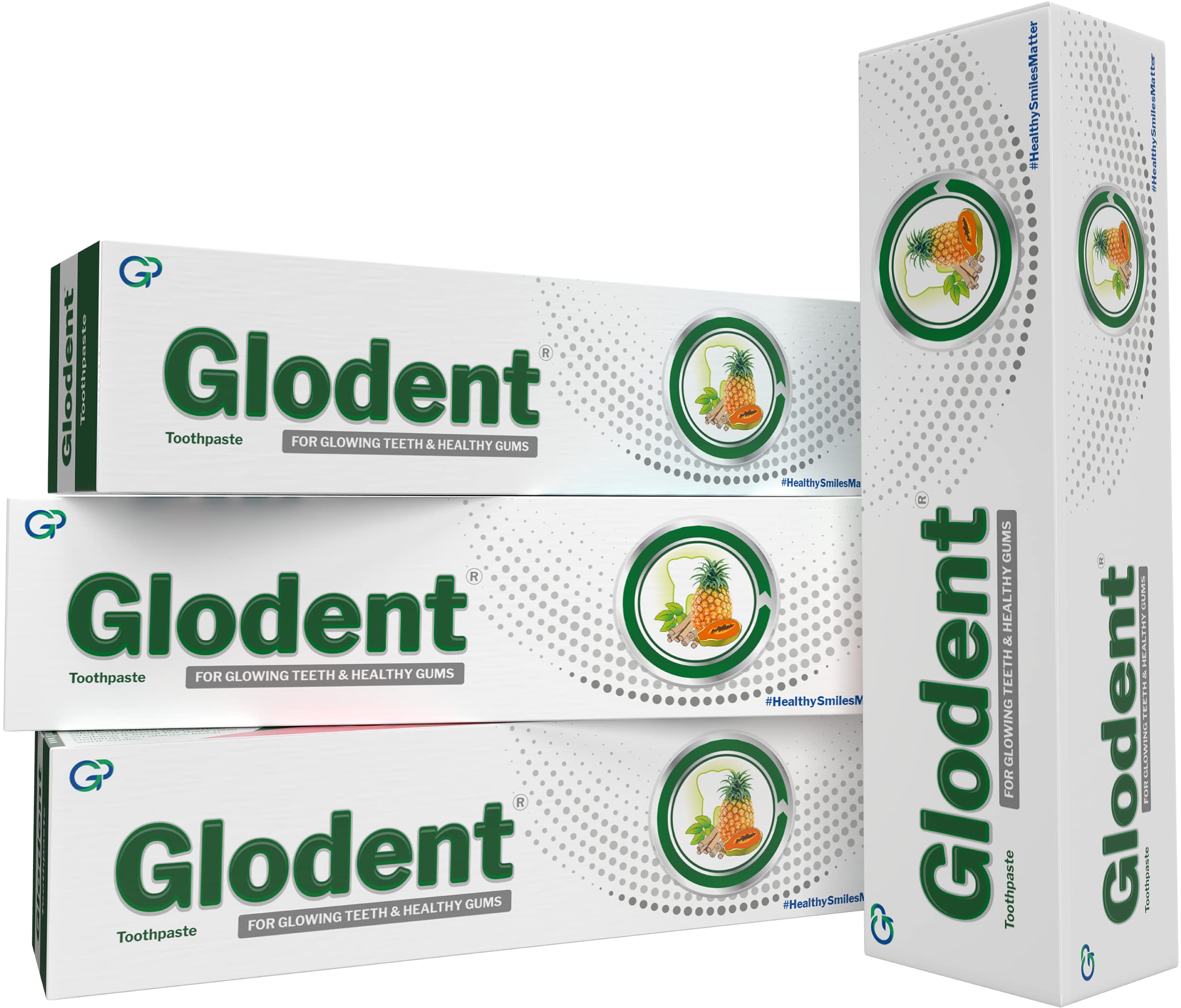 Glodent Teeth Whitening Toothpaste | Plaque Remover | Gum Care | Anticavity Tooth paste | Natural Xylitol Extracts, Neem, Pineapple, Papaya, and Miswak | Vegan-friendly Oral Care (Pack of 4) 70g each