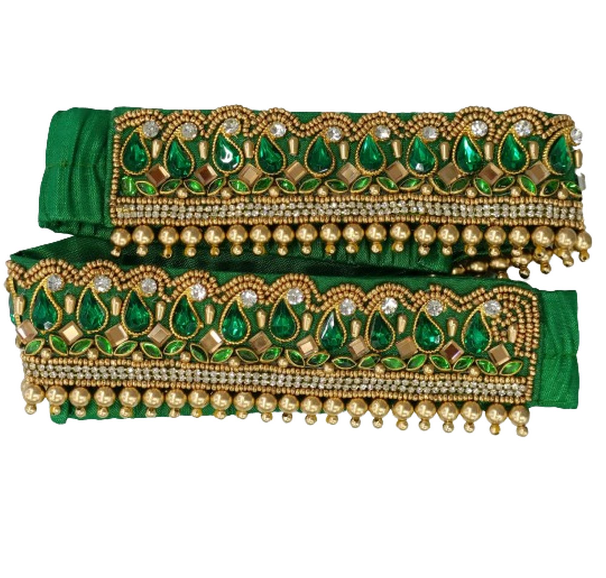 VAMA FASHIONS Traditional Green Crystal Stone Pearl Saree Waist Belt Stretchable Kamarpatta Kamarbandh for Women & Girls