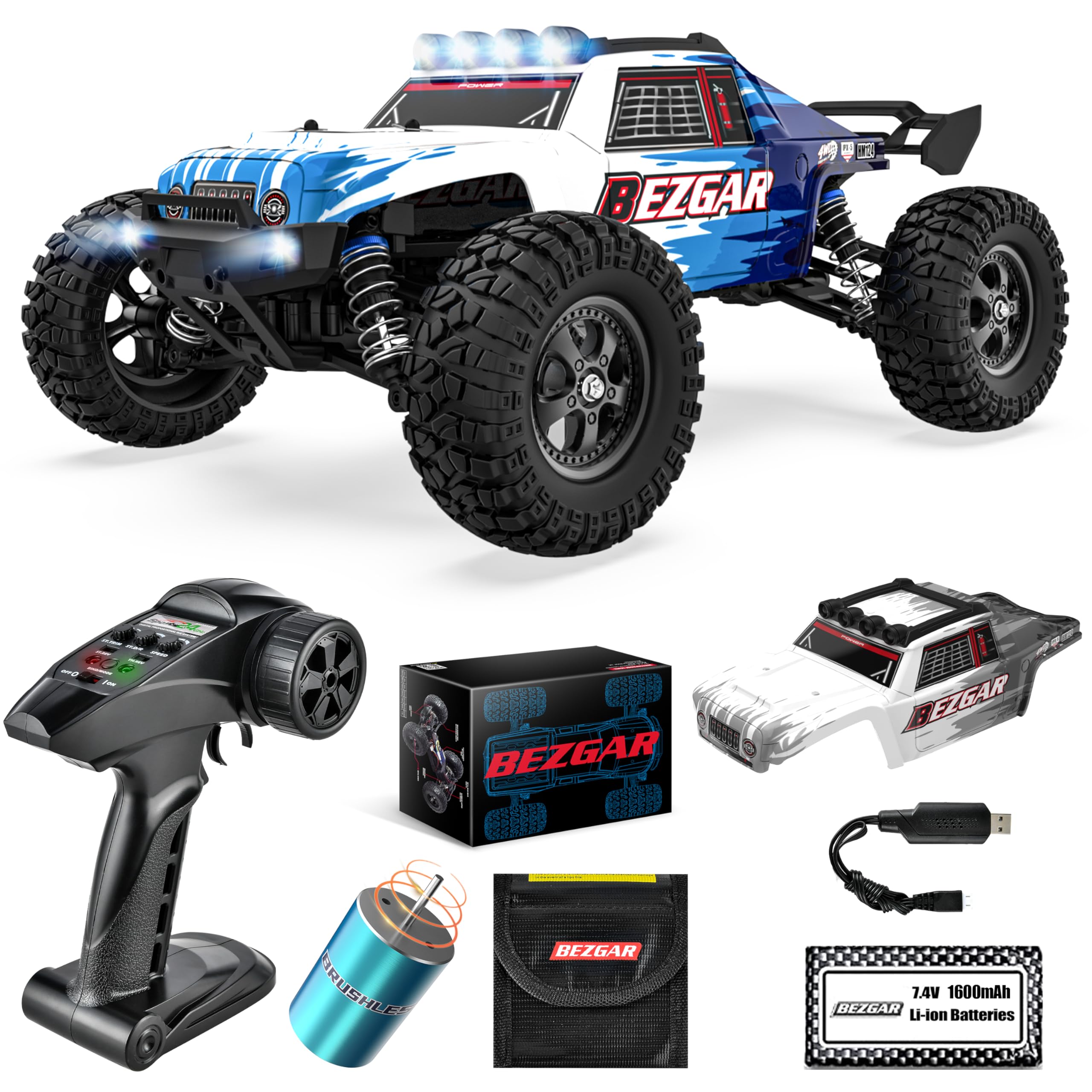 BEZGAR Remote Control Car - 1:12 Scale Brushless Fast RC Cars Max 32MPH, RC Trucks 4x4 Offroad Waterproof, RC Monster Trucks, RC Trucks for Adults