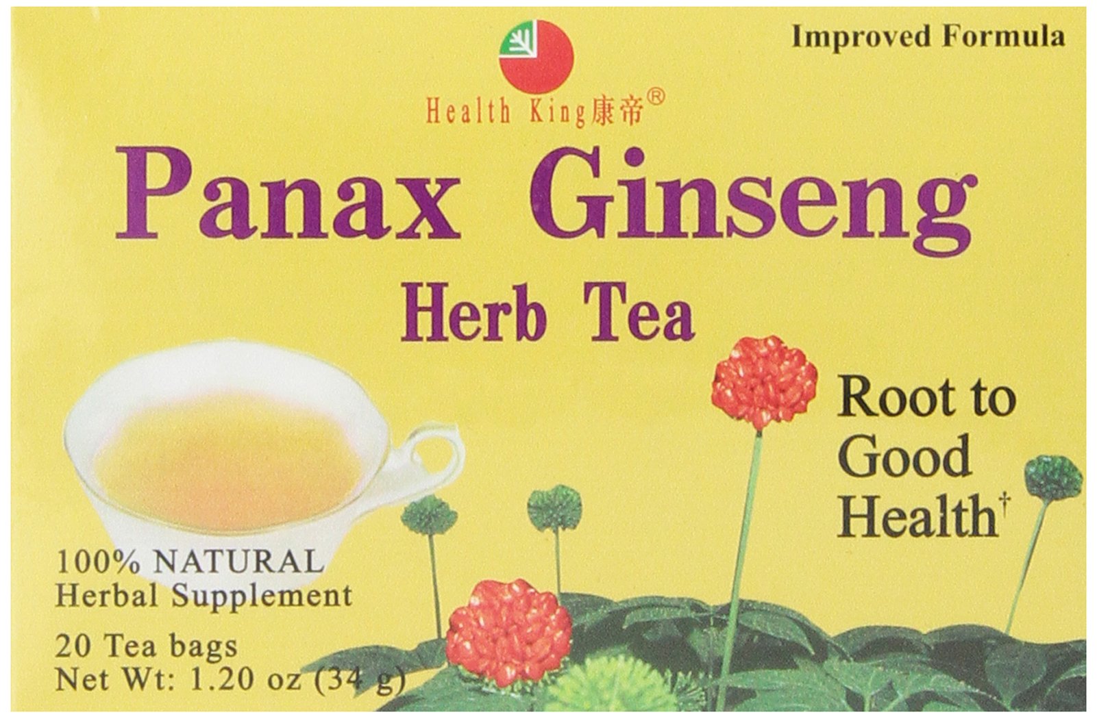 Health King Panax Ginseng Herb Tea, Teabags, 20 Count Box