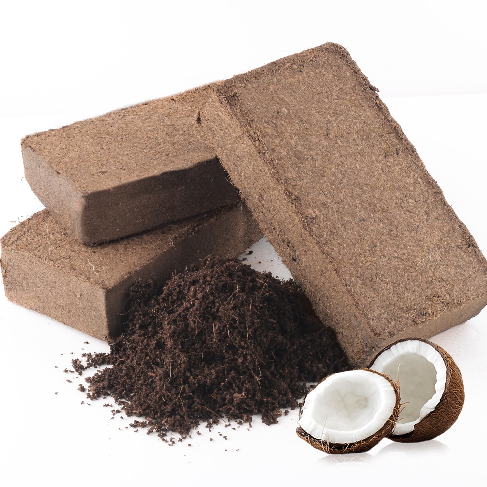 Coco Coir Brick for Plants, 3 Packs 100% Natural Organic Compressed Coconut Coir Fiber with Low EC & PH Balance, High Nutrition Coconut Soil Coco Fiber for Planting, Herbs