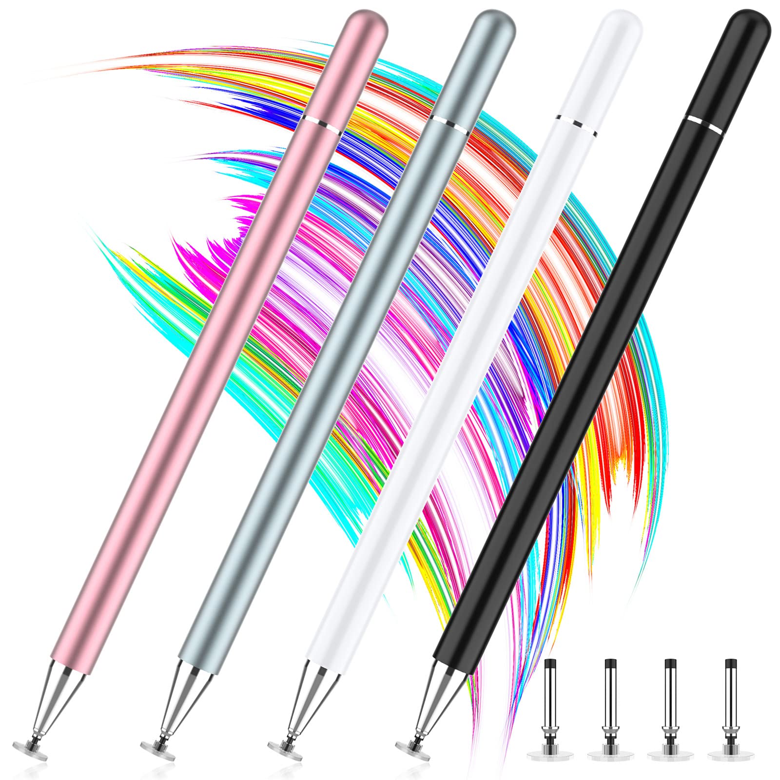 Stylus Pens for Touch Screen, 4 Pack Disc Universal Stylus Pen for iPad pro/iPhone/Android Tablets and All Capacitive Touch Screens (Black/White/Grey/Rosegold)