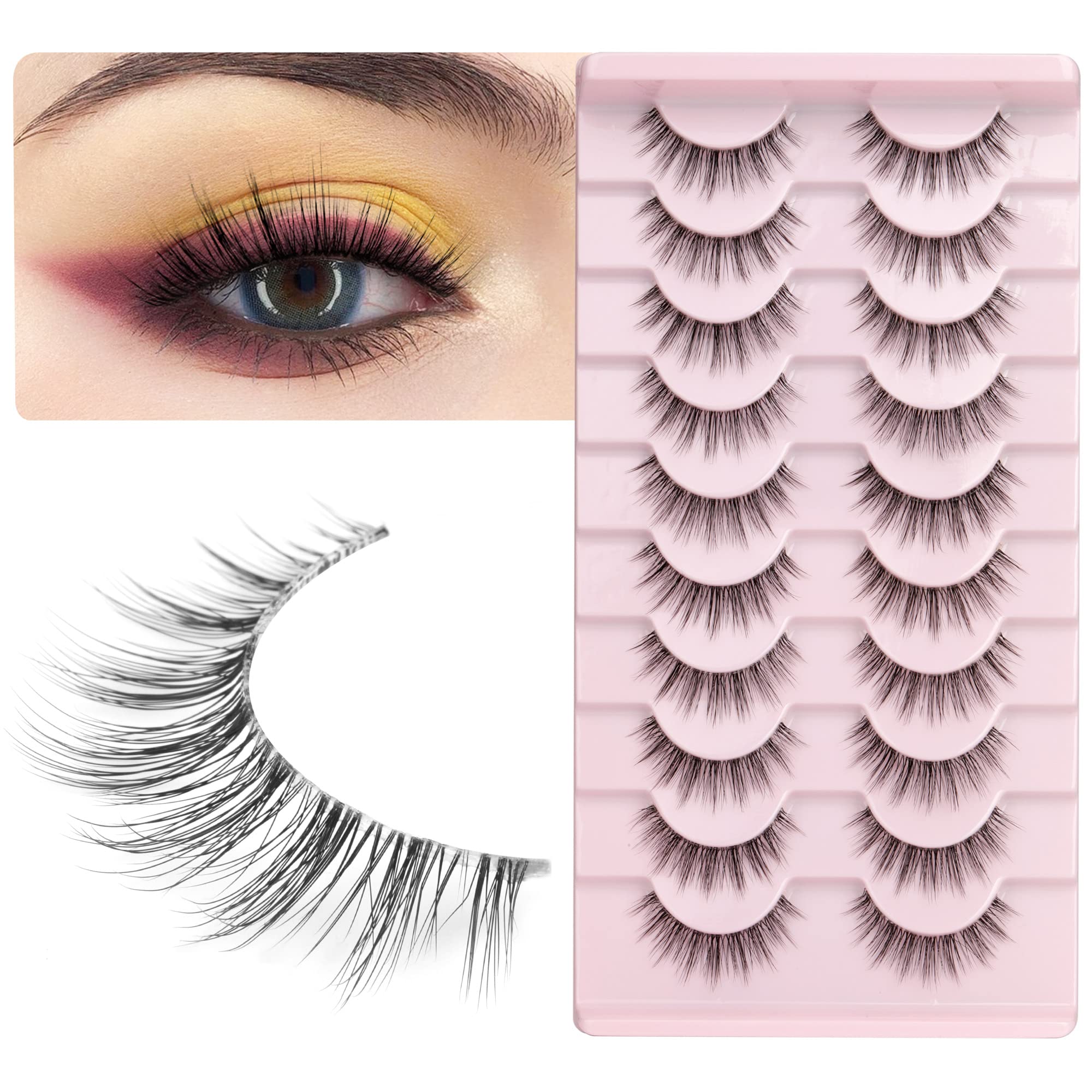 Focipeysa False Eyelashes 3D Lashes Natural Look Fake Eyelashes Clear Band 14mm lashes Soft Volume Lashes 10 Pairs Pack