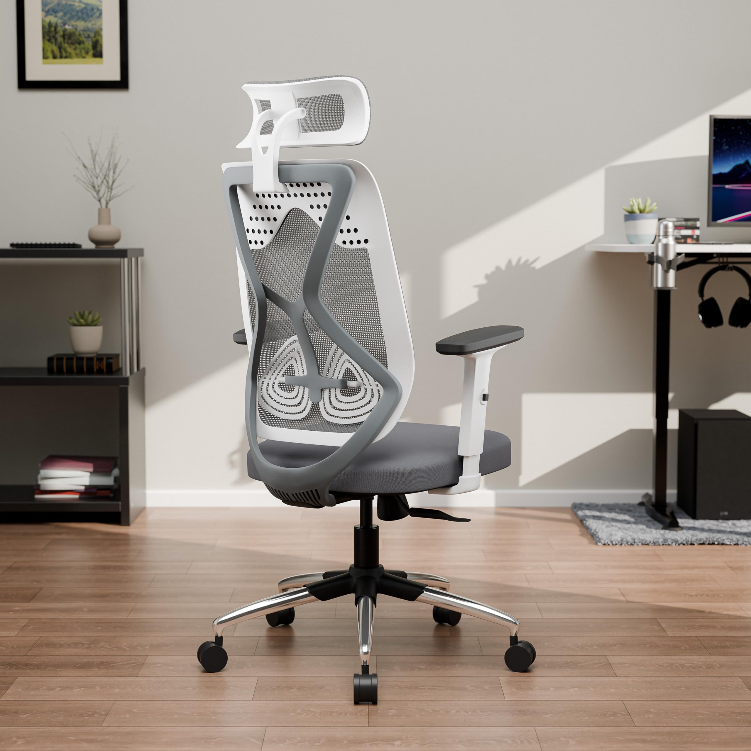 Green Soul Zodiac Lite | Office Chair|Flybird Ergonomic Design|1D Adjustable Armrests|Synchro Tilt Lock Mechanism|Adjustable Lumbar Support |Mesh Fabric |No Seat Slider (White & Grey)