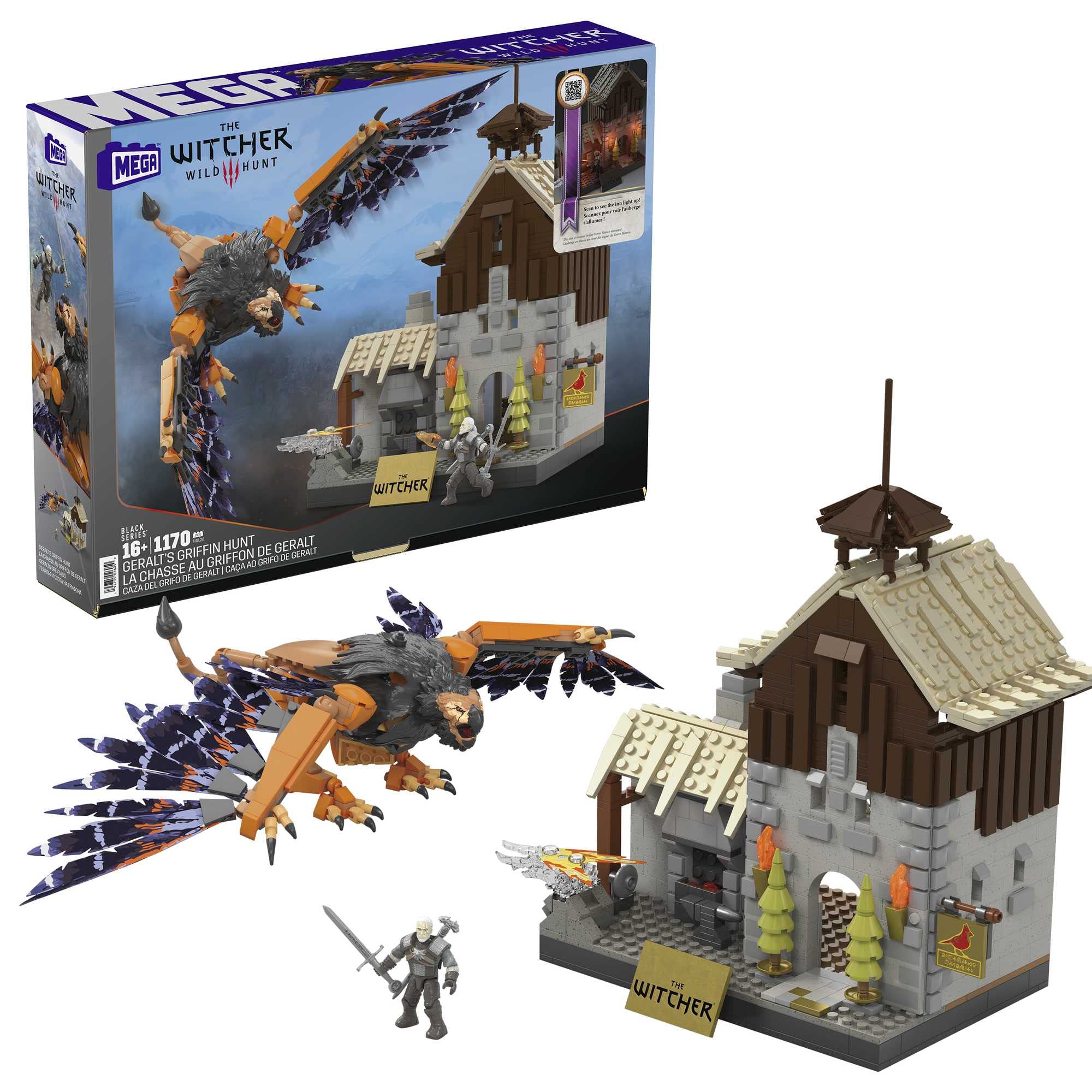 MEGA The Witcher Building Toys for Adults, Geralt's Griffin Hunt with 1170 PIeces, 1 Micro Action Figure and Accessories, for Collectors, HDL28