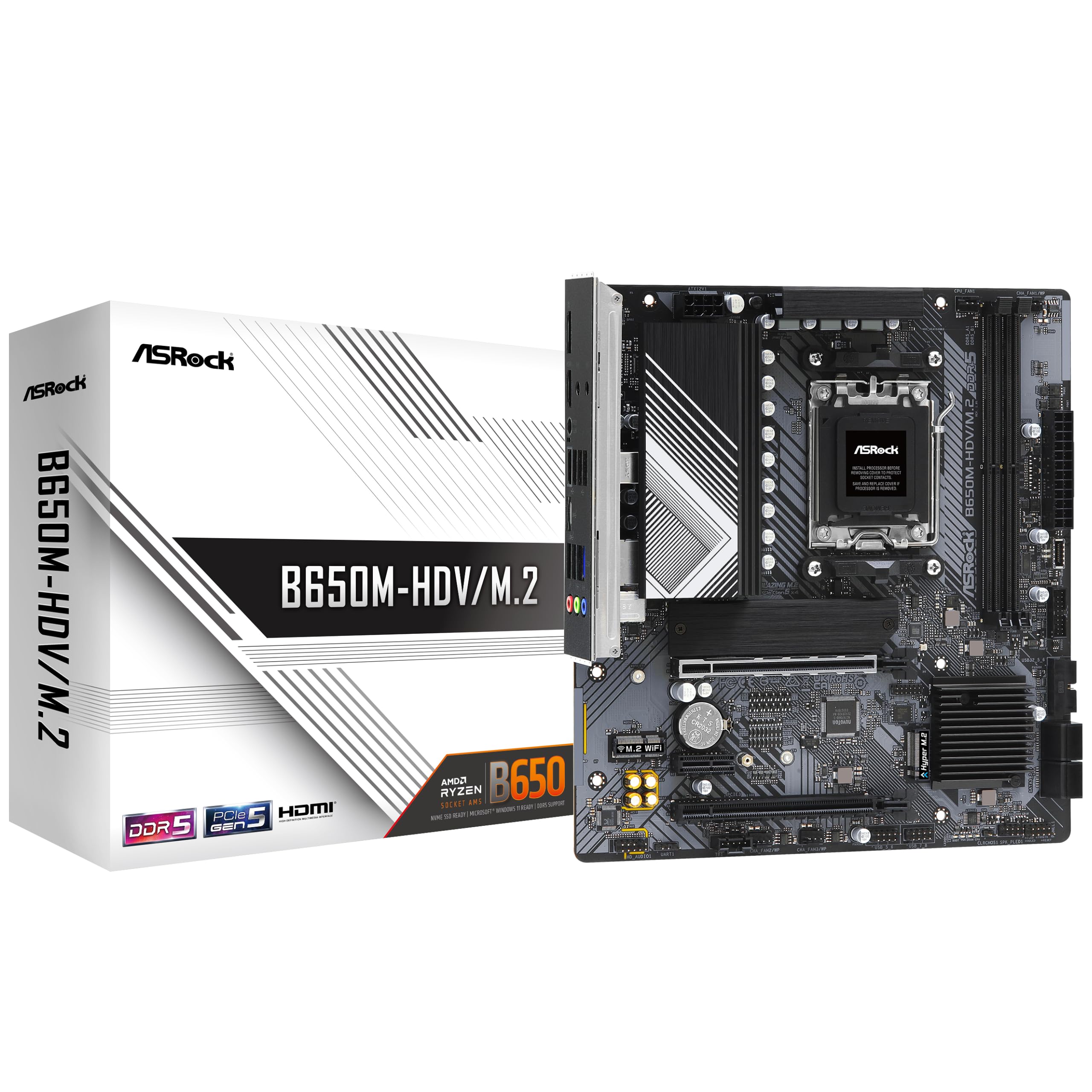 ASRock B650M-HDV/M.2, AMD B650, AM5, Micro ATX, 2 DDR5, HDMI, DP, 2.5G LAN, PCIe4, 2x M.2