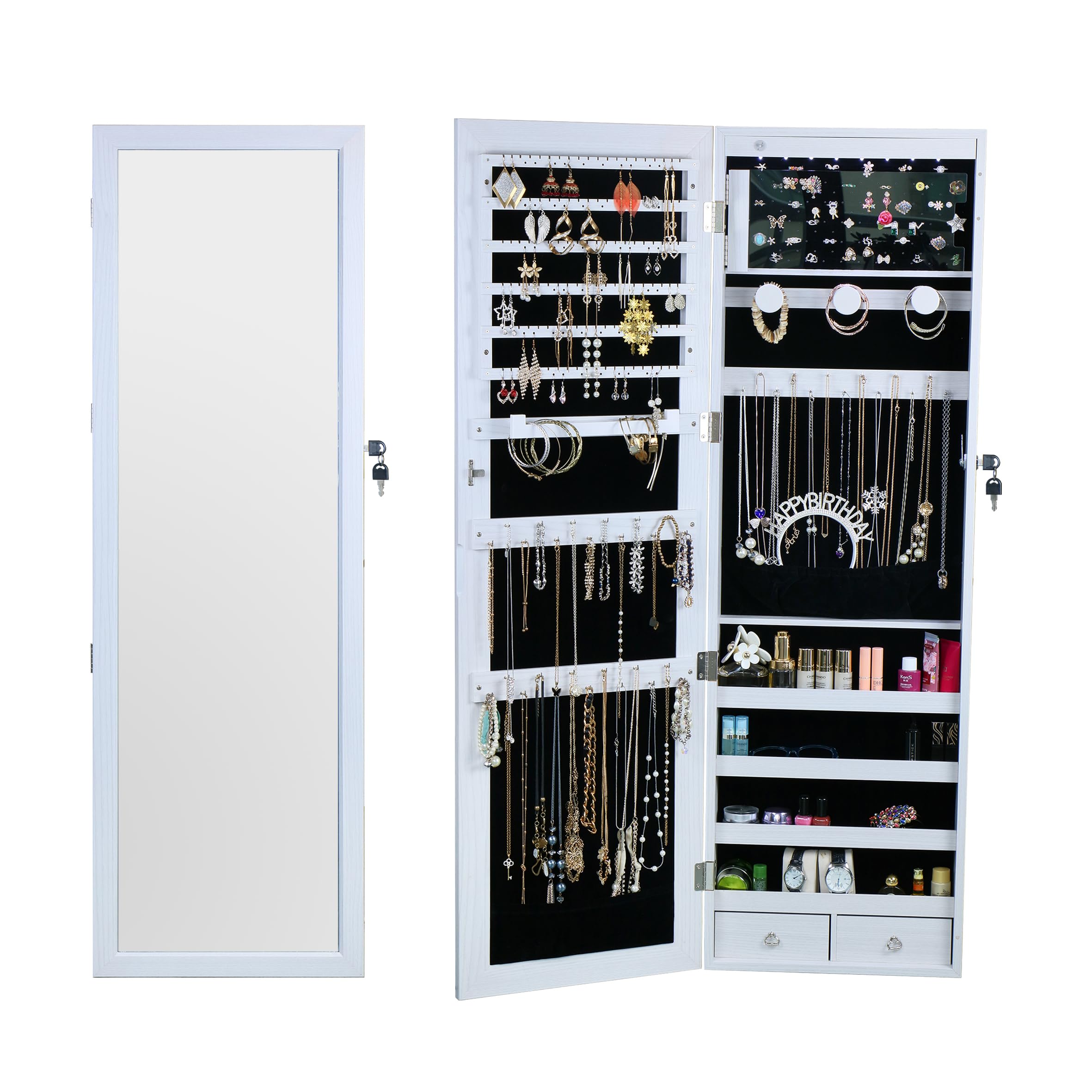 leegoal Jewelry Cabinet Mirror, Jewelry Armoire Organizer Storage with Frameless Mirror, Wall/Door Mounted, Full Length Mirror (C)