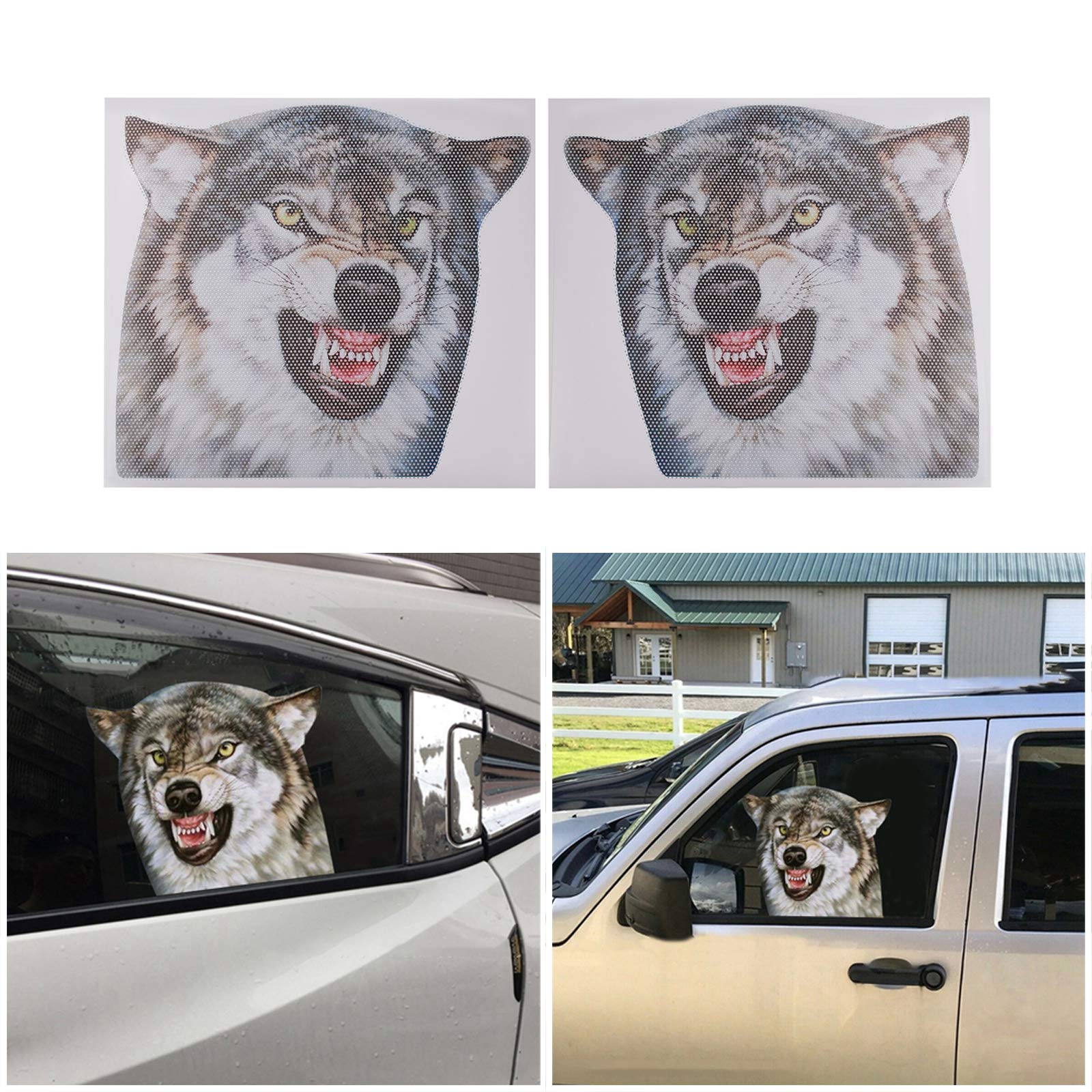 Wolf Car Side Window Decal Vinyl Sticker Perforated Funny Car Window Decal Left and Right Side Window Cling, 12.20'' x 11.02''