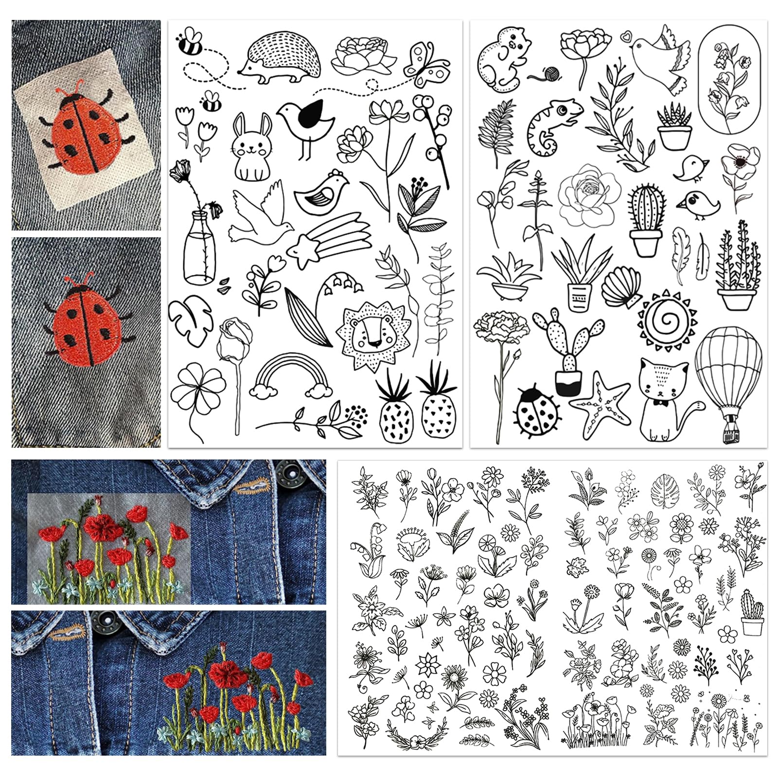 125 PCS Embroidery Stabilizers Patterns Water Soluble Hand Sewing Stabilizers Stick N Stitch Designs Embroidery Transfer Paper with Flower for Hand Sewing Lover