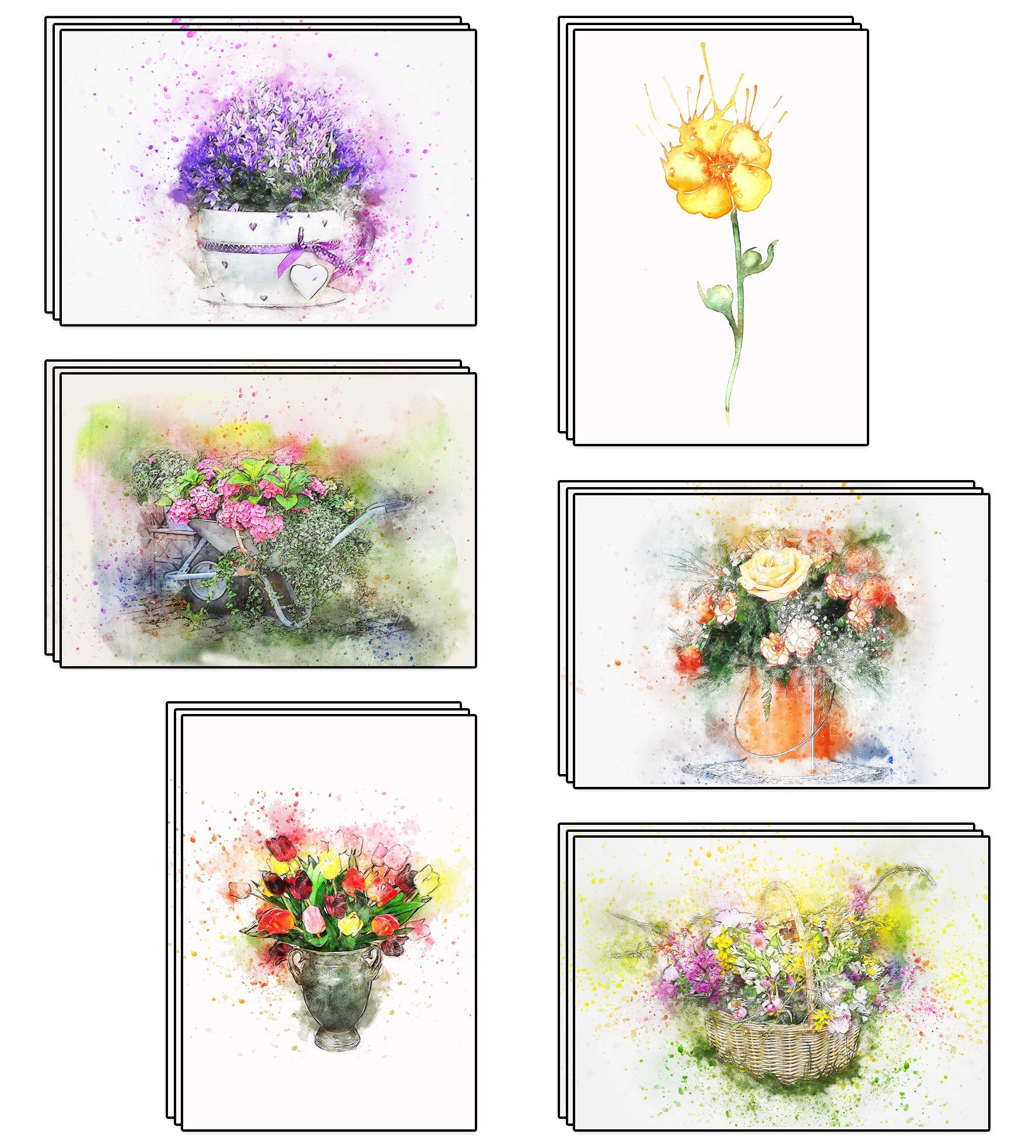 24 Blank Artistic Watercolor Flower Greeting Cards made from Recycled Card