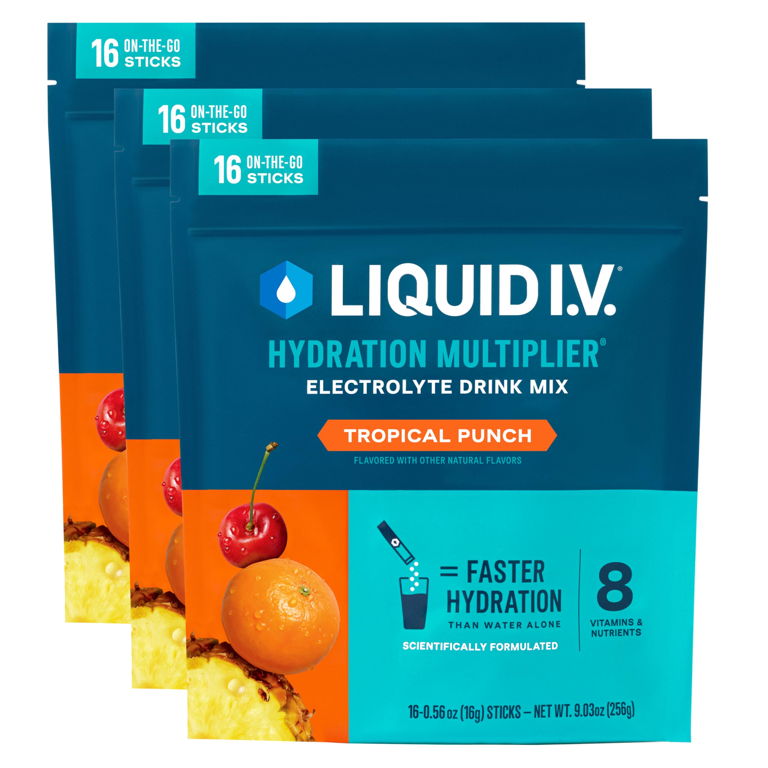 Liquid I.V.® Hydration Multiplier - Tropical Punch | Electrolyte Powder Drink Mix | 3 Pack (48 Servings)