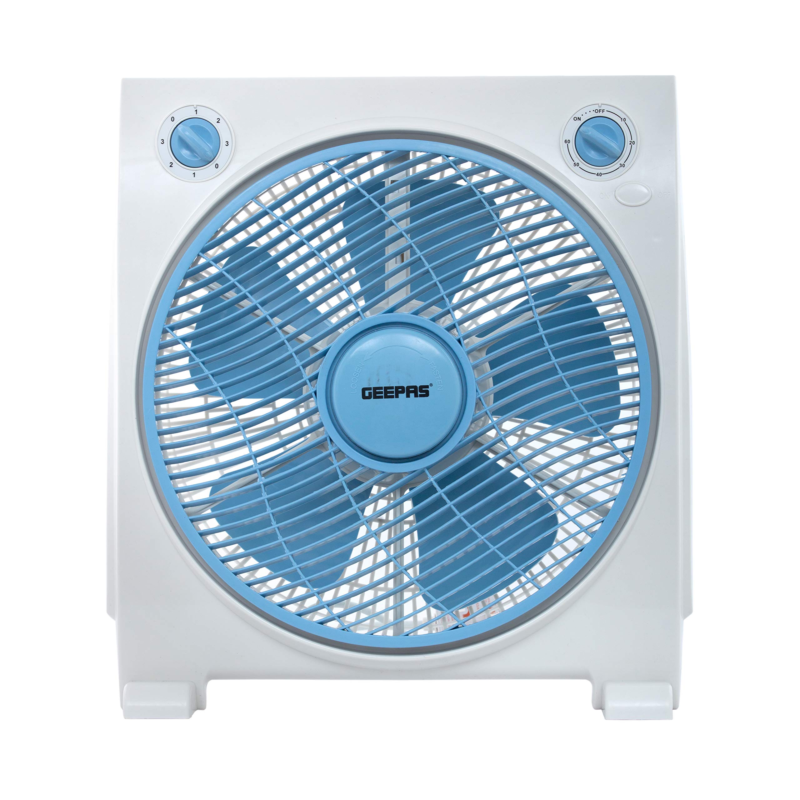 Geepas GF21113 12'' Box Fan - 3 Speed, 60 Minutes Timer -Child Safe Personal Desk Fan with Powerful Copper Motor - Ideal for Office, & Home| 2 Year Warranty