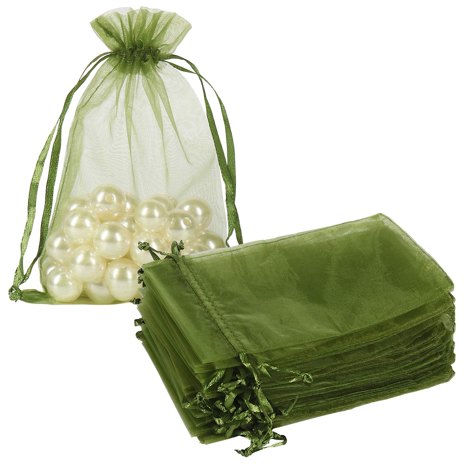 HRX Package 100pcs Army Green Organza Bags Medium, 10x15cm Wedding Favour Bag Jewellery Pouches Drawstring Party Gift Bags for Small Business Packaging