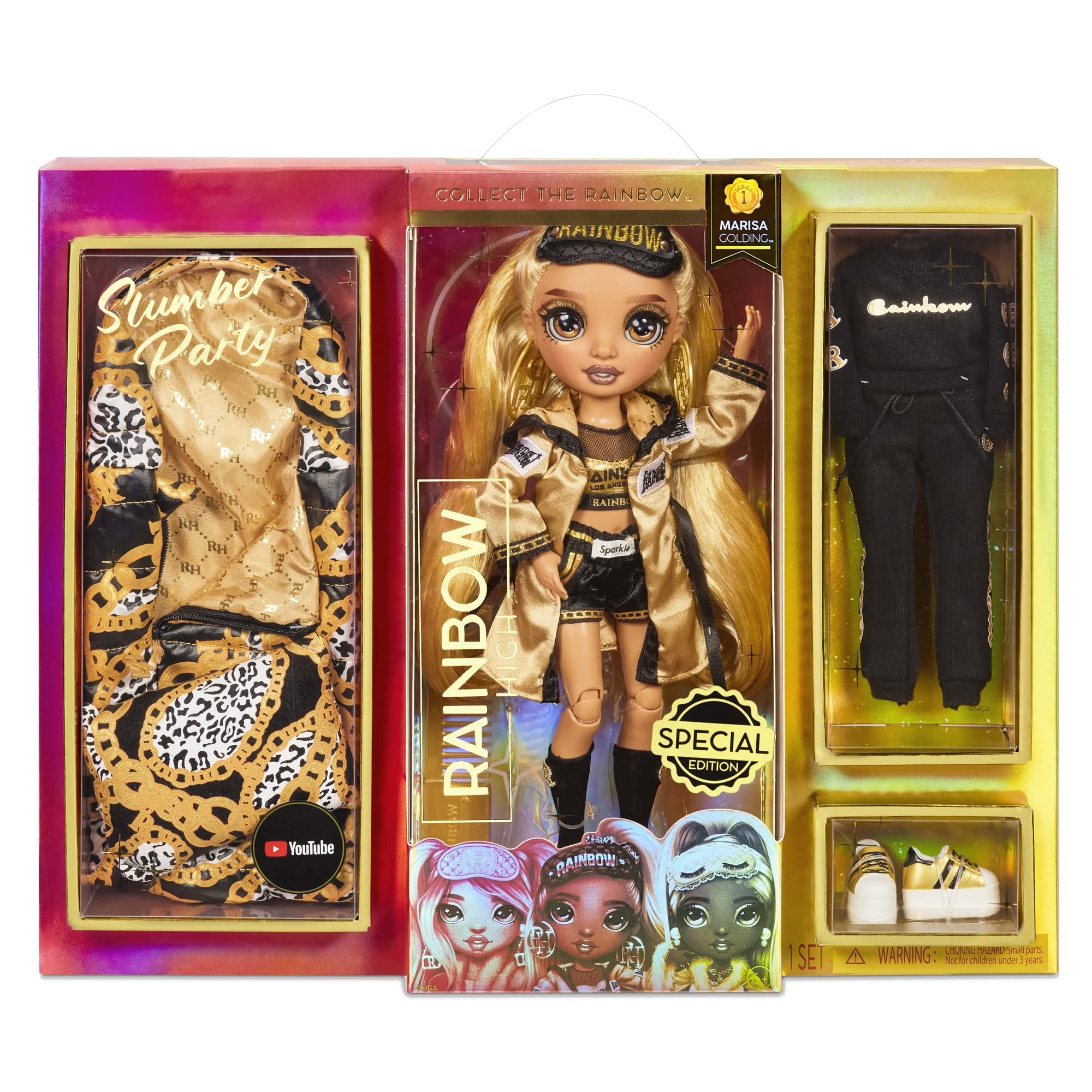 Rainbow High Slumber Party Fashion Doll and Playset w/ 2 Outfits Choose from Brianna Dulce, Marisa Golding, Robin Sterling (Marisa Golding)