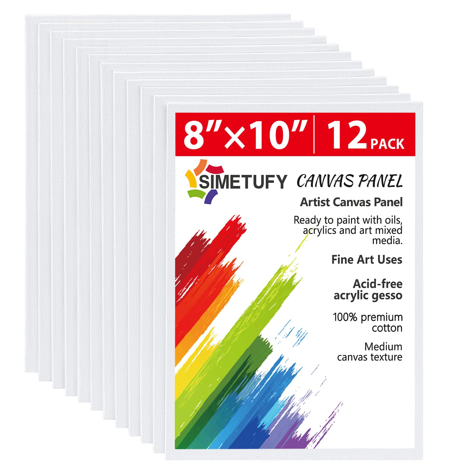 Simetufy Canvas for Painting 12 Pack 8x10 Canvas Boards for Painting, Blank Canvas Panels Art Painting Supplies - Gesso Primed 100% Cotton Paint Canvases for Acrylic Oil Watercolor Tempera